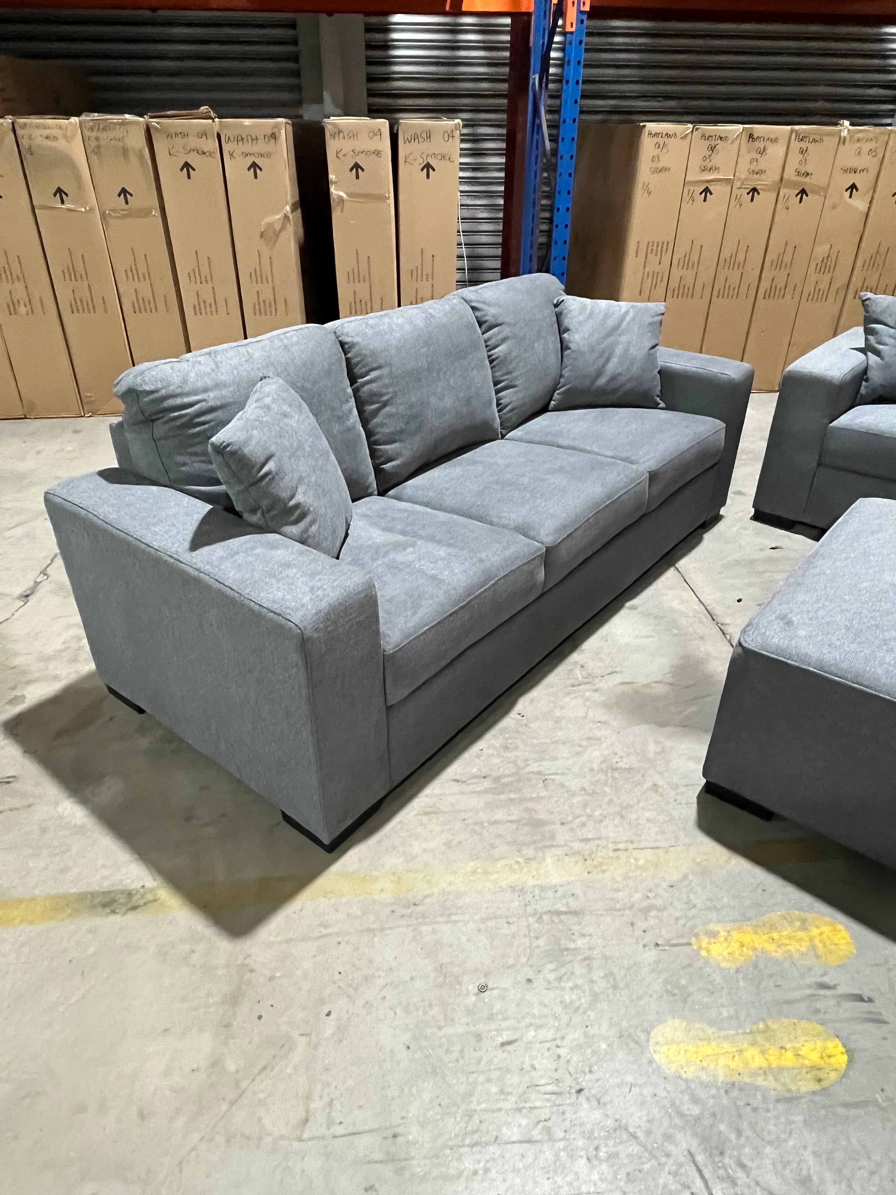 Amarda 3+2+scatters and ottoman in grey
