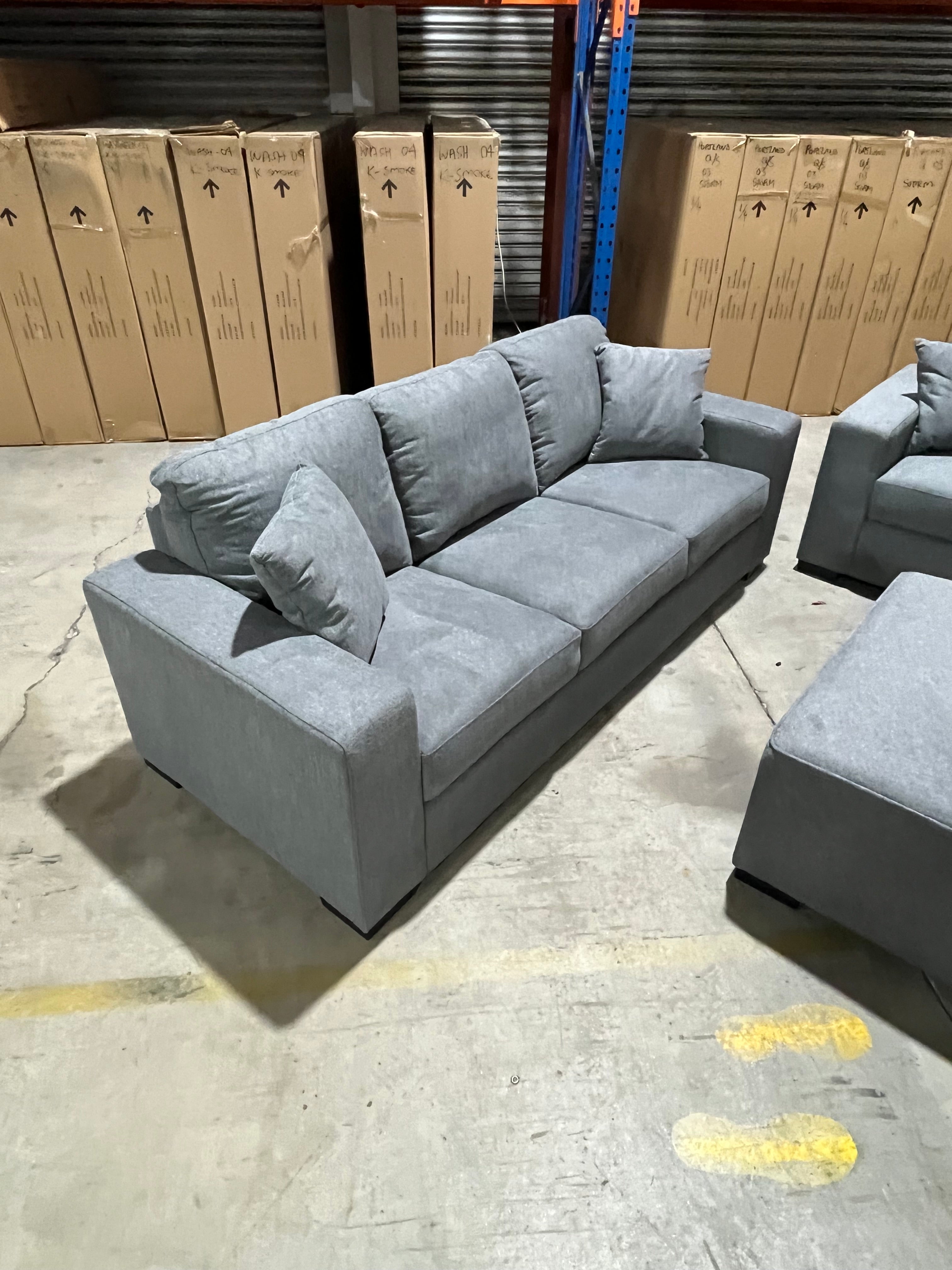 Amarda 3+2+scatters and ottoman in grey