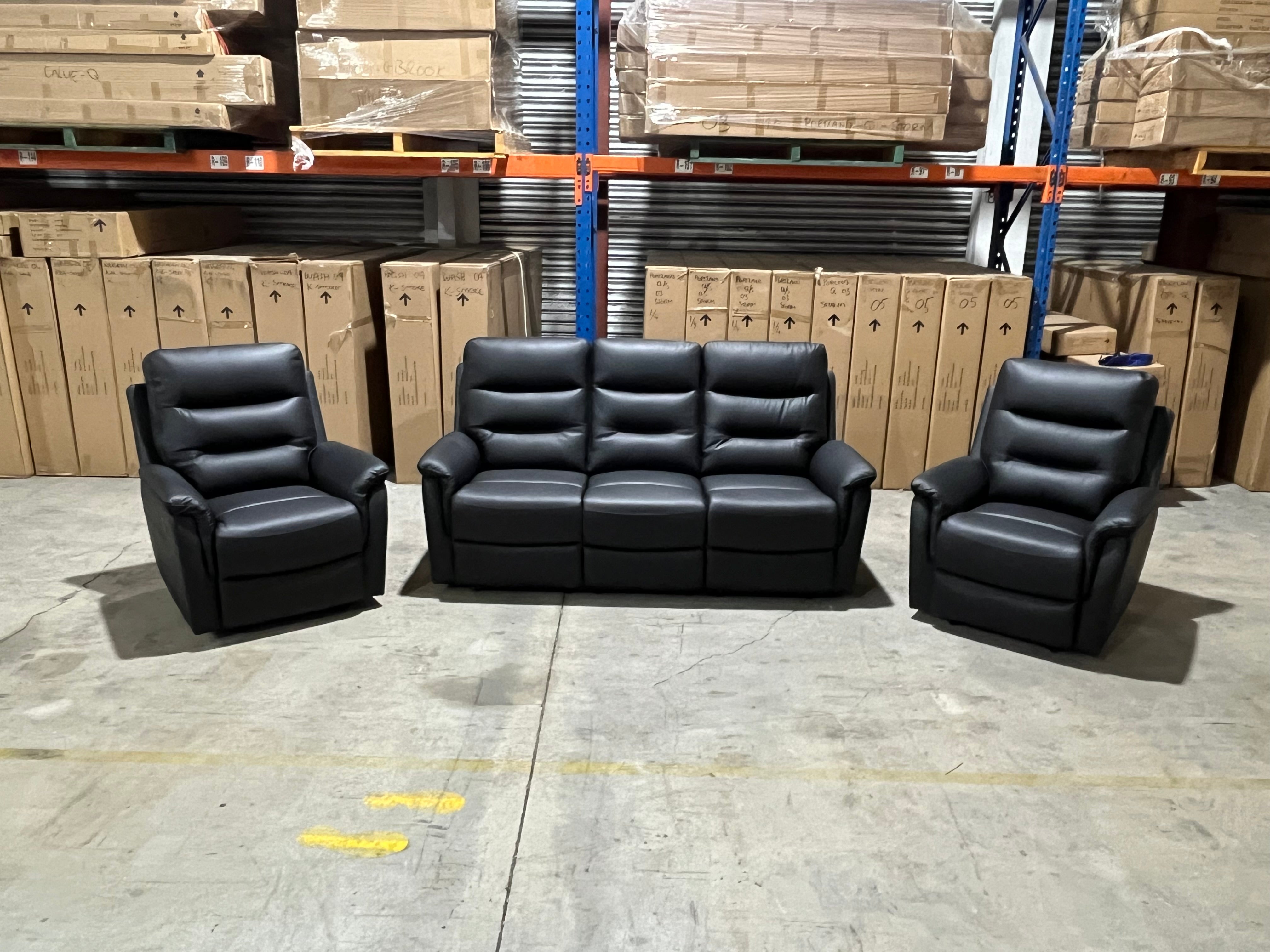 Barrett 3 Piece Leather Recliner Package In Black