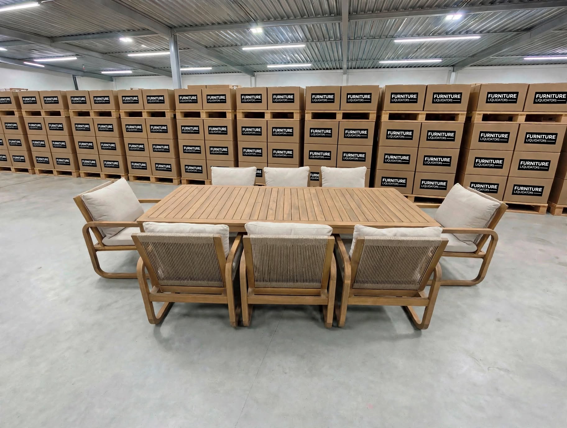 Lando 9pce Outdoor Setting 2400x1000 Table & 8x Chairs in Grey Wash