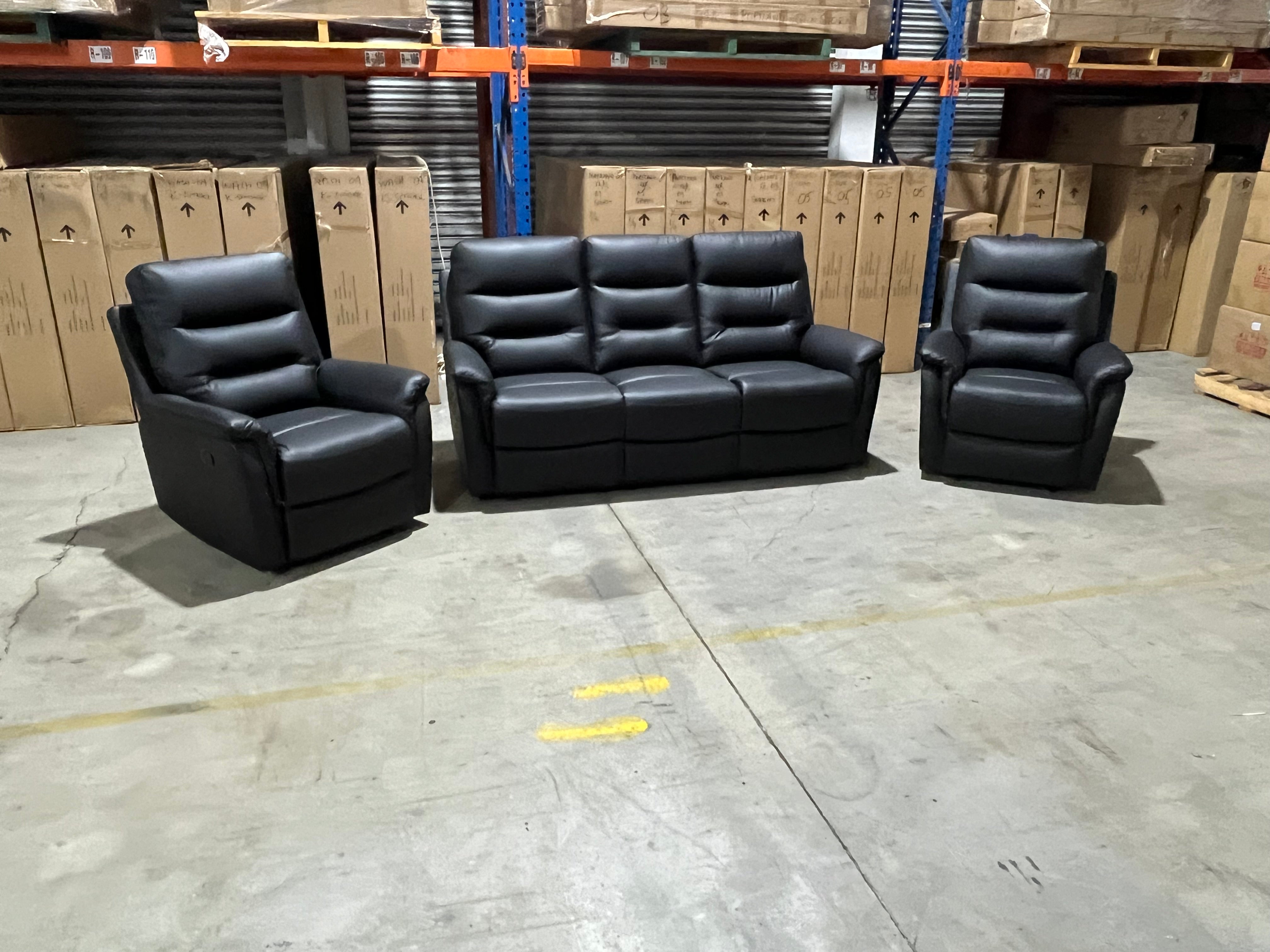 Barrett 3 Piece Leather Recliner Package In Black