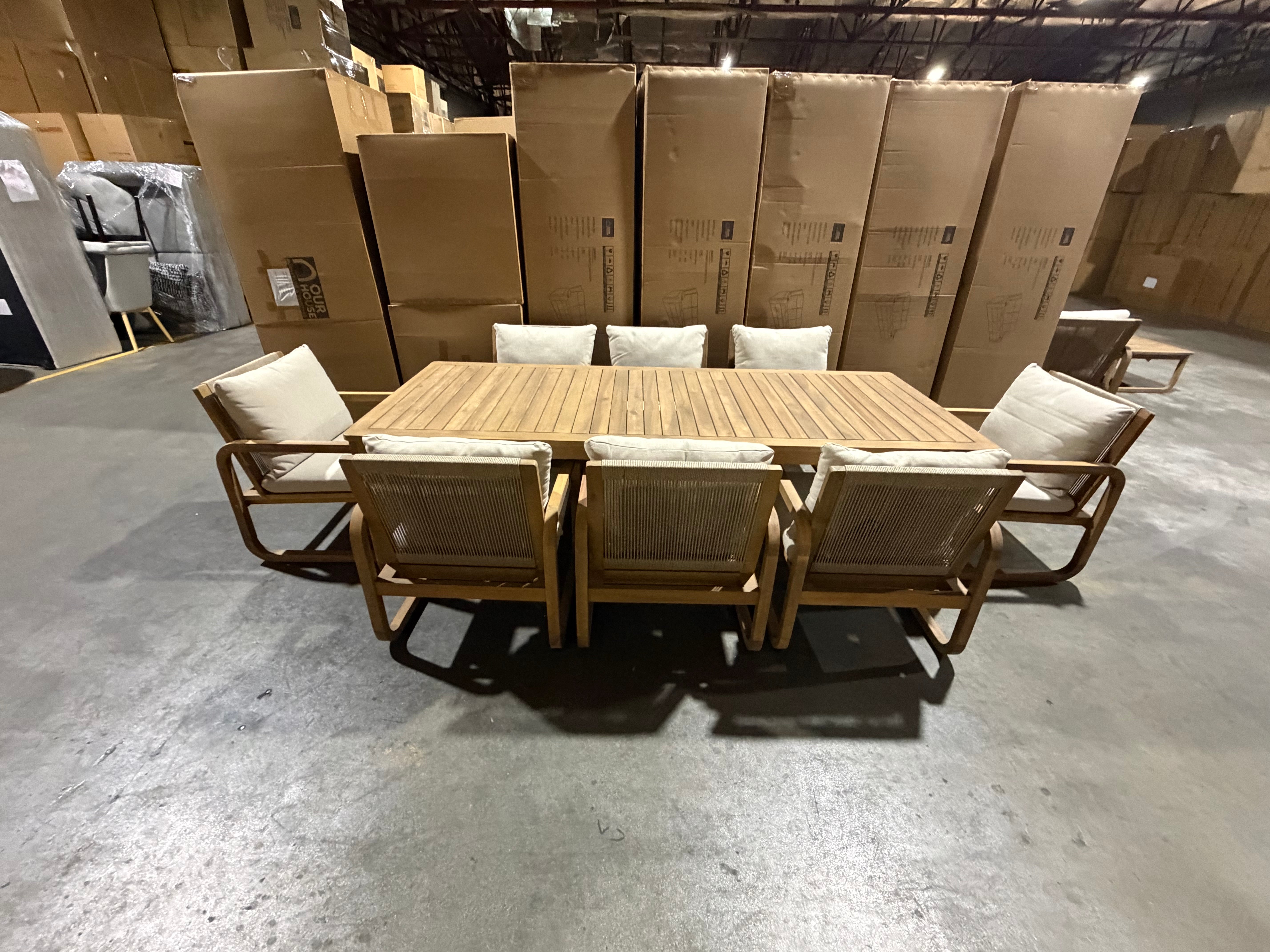 Lando 9pce Outdoor Setting 2400x1000 Table & 8x Chairs in Grey Wash