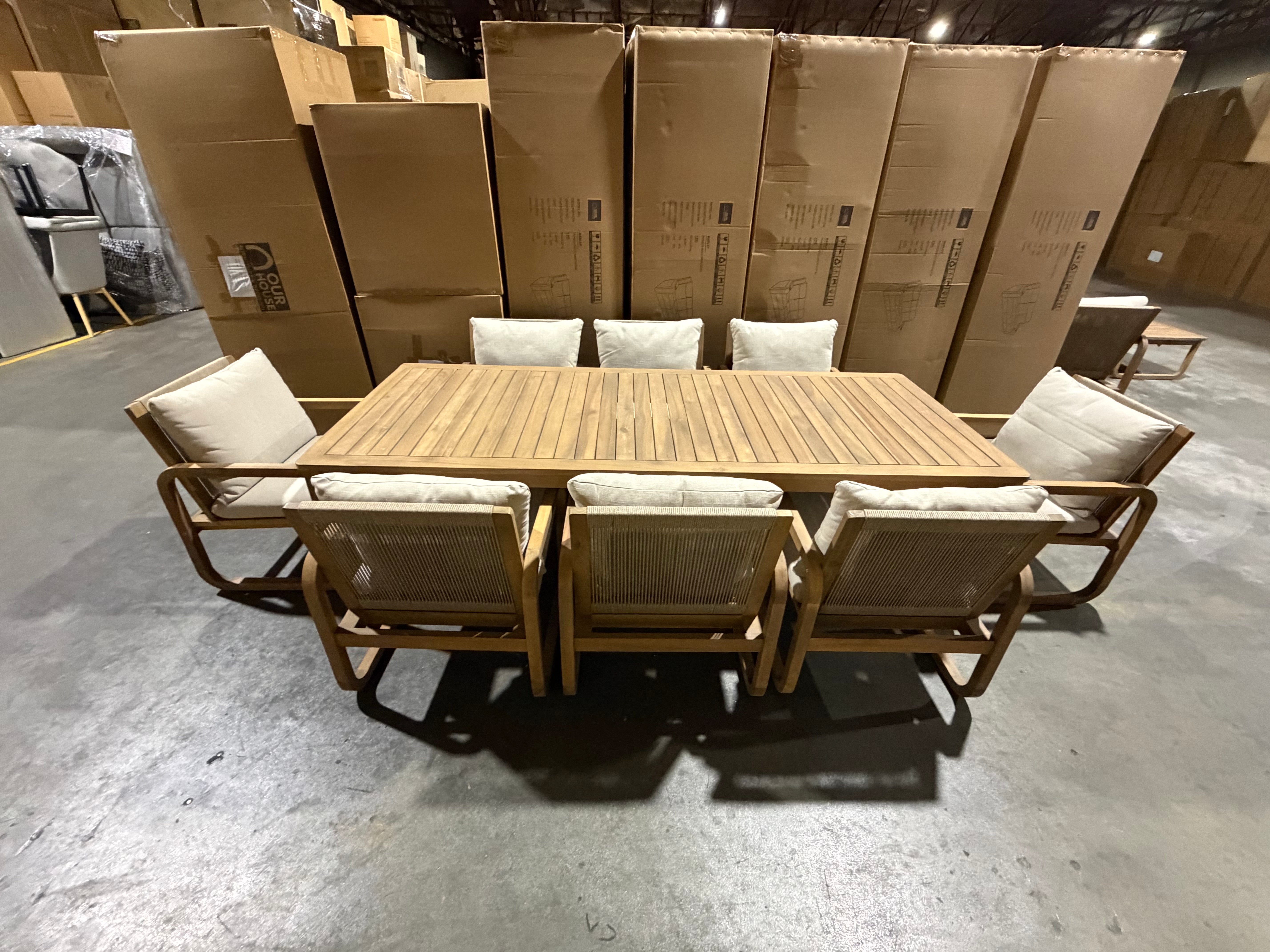 Lando 9pce Outdoor Setting 2400x1000 Table & 8x Chairs in Grey Wash