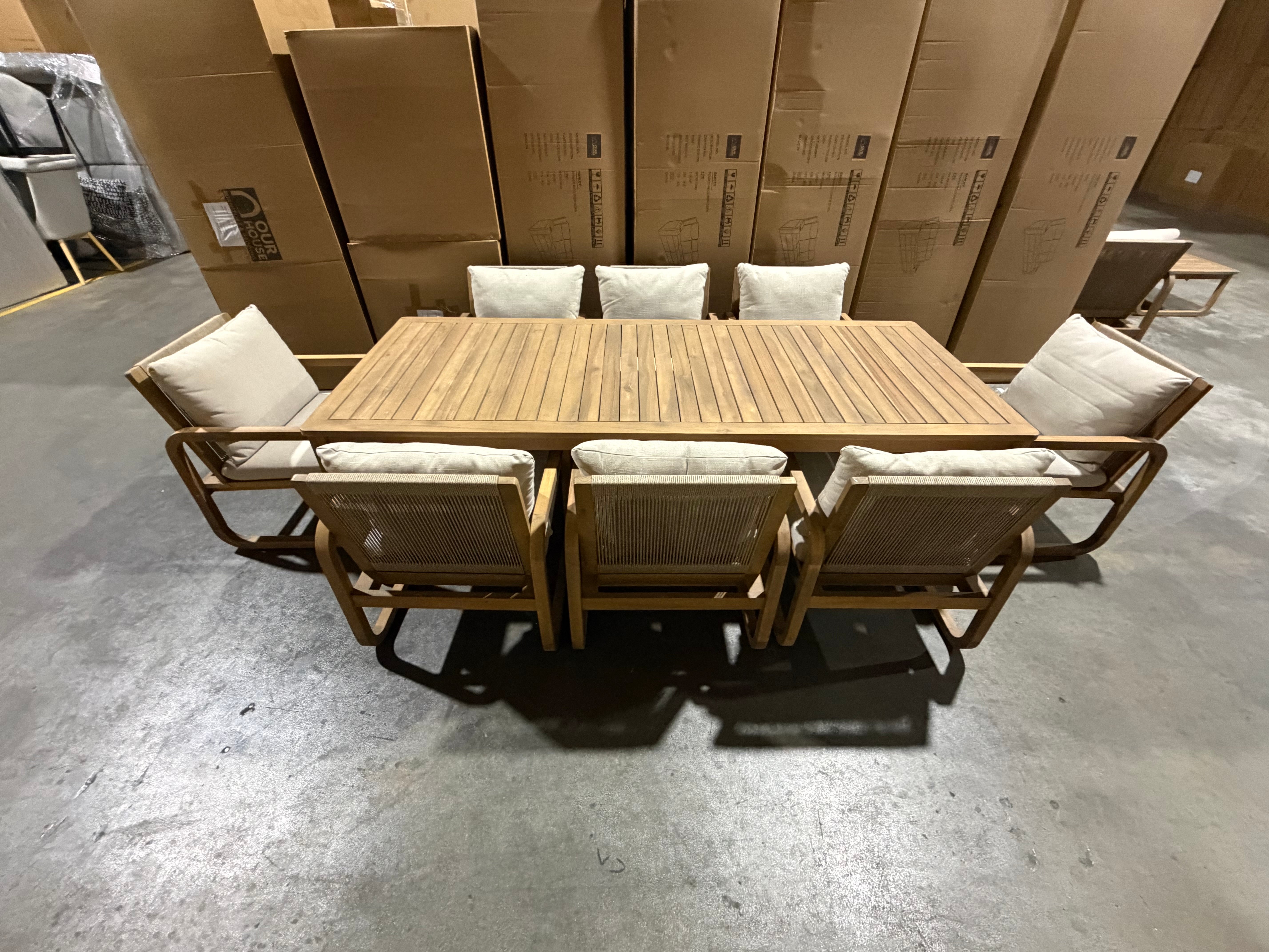 Lando 9pce Outdoor Setting 2400x1000 Table & 8x Chairs in Grey Wash