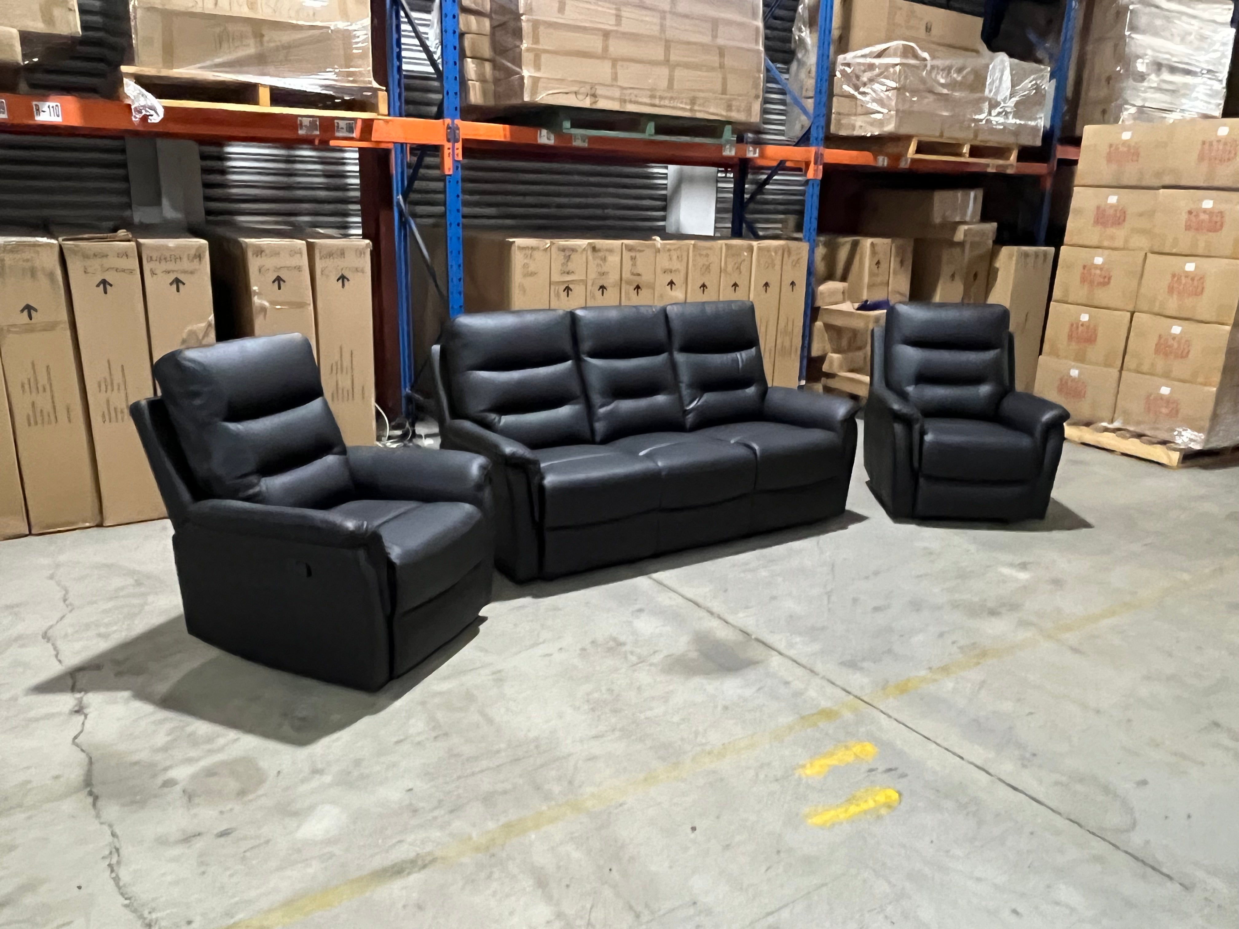Barrett 3 Piece Leather Recliner Package In Black