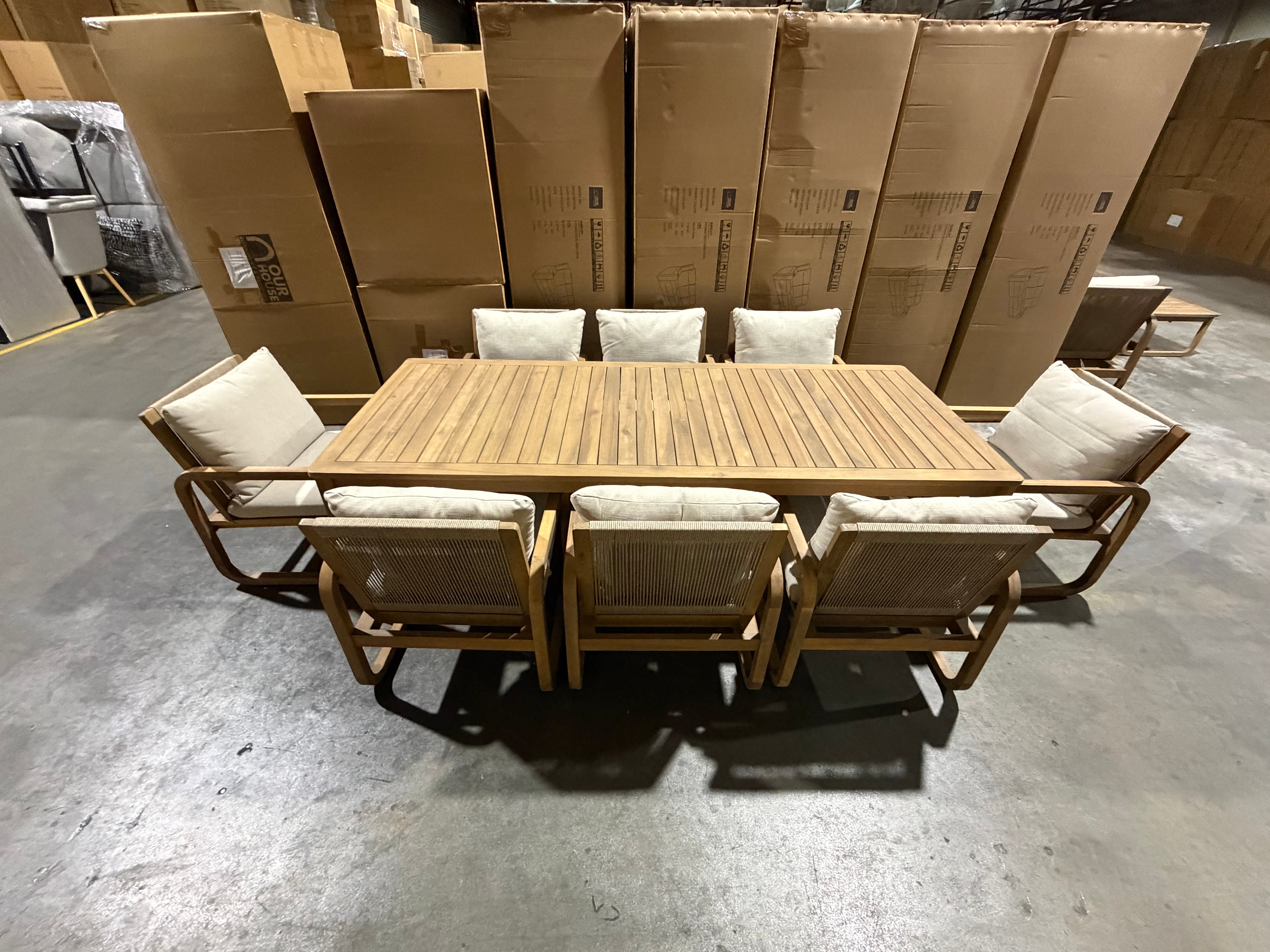 Lando 9pce Outdoor Setting 2400x1000 Table & 8x Chairs in Grey Wash