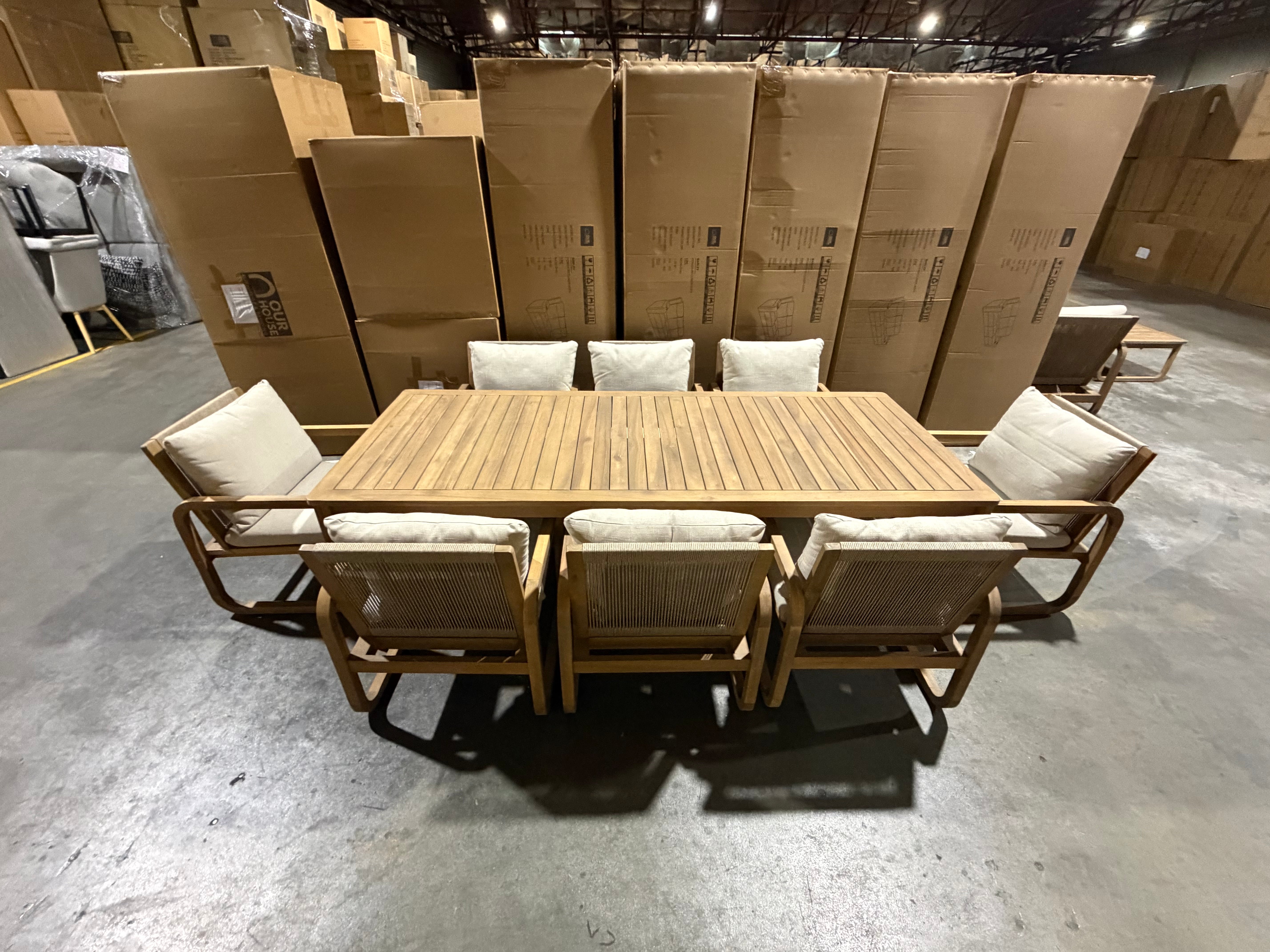 Lando 9pce Outdoor Setting 2400x1000 Table & 8x Chairs in Grey Wash