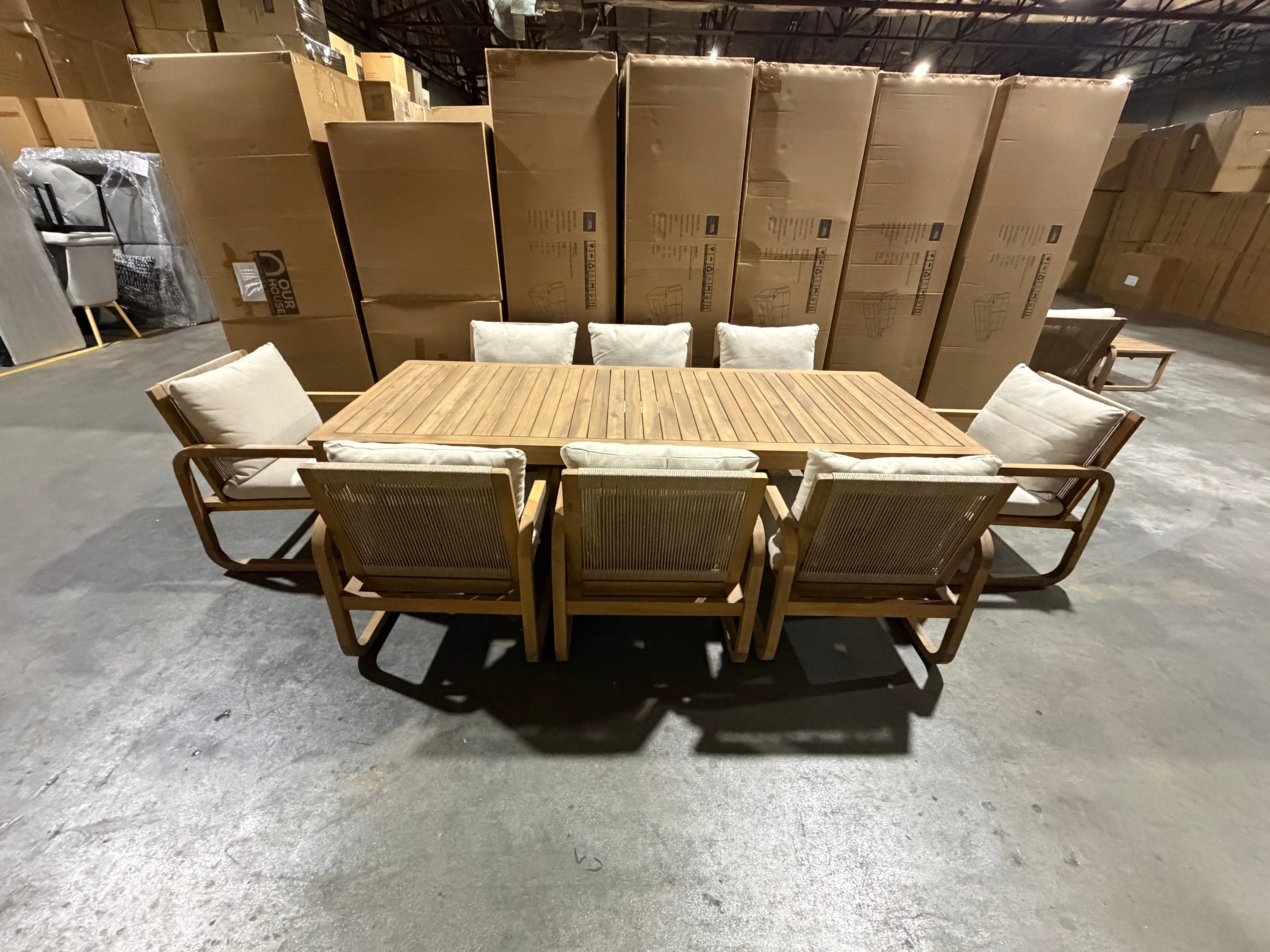 Lando 9pce Outdoor Setting 2400x1000 Table & 8x Chairs in Grey Wash