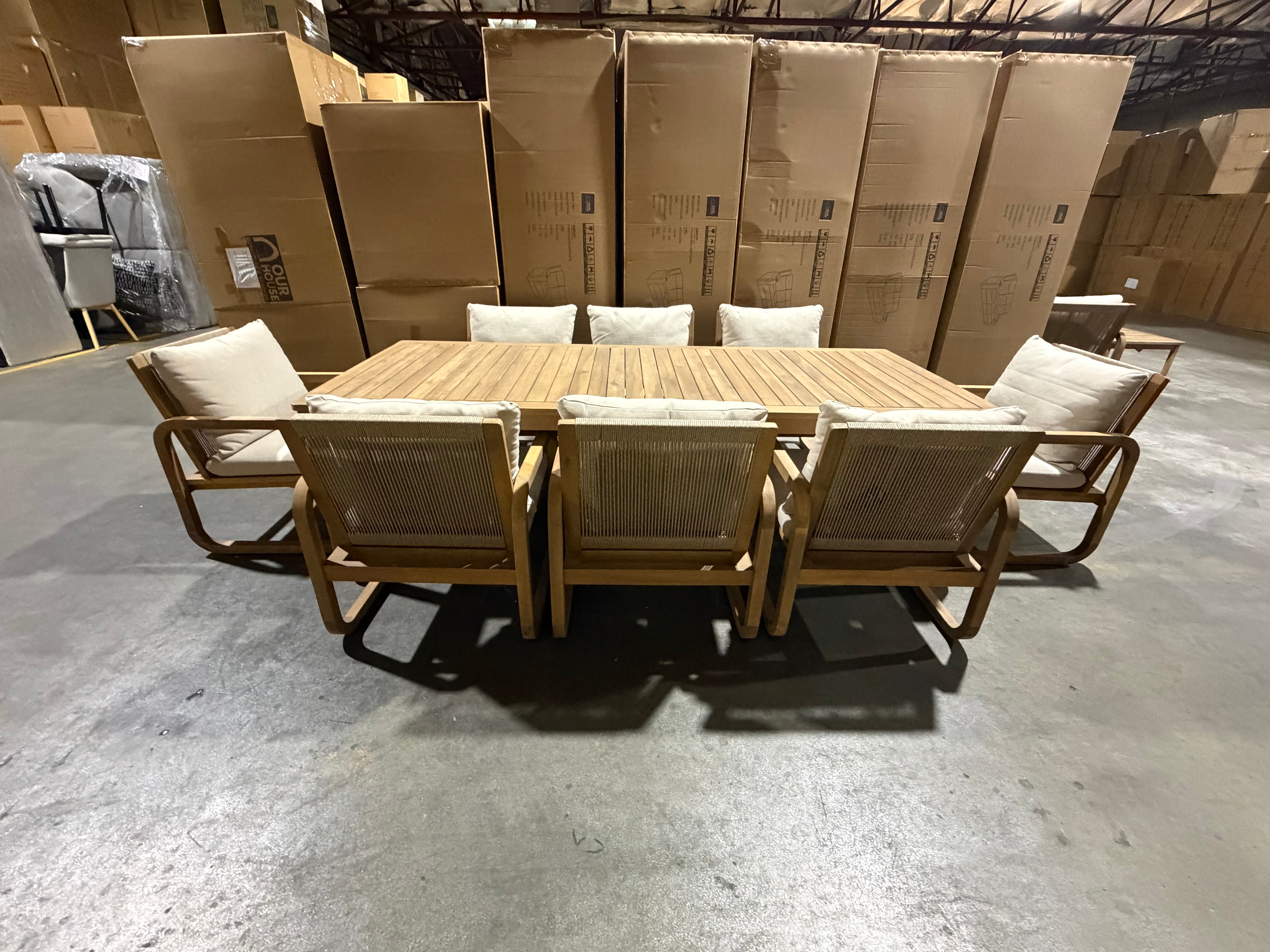 Lando 9pce Outdoor Setting 2400x1000 Table & 8x Chairs in Grey Wash