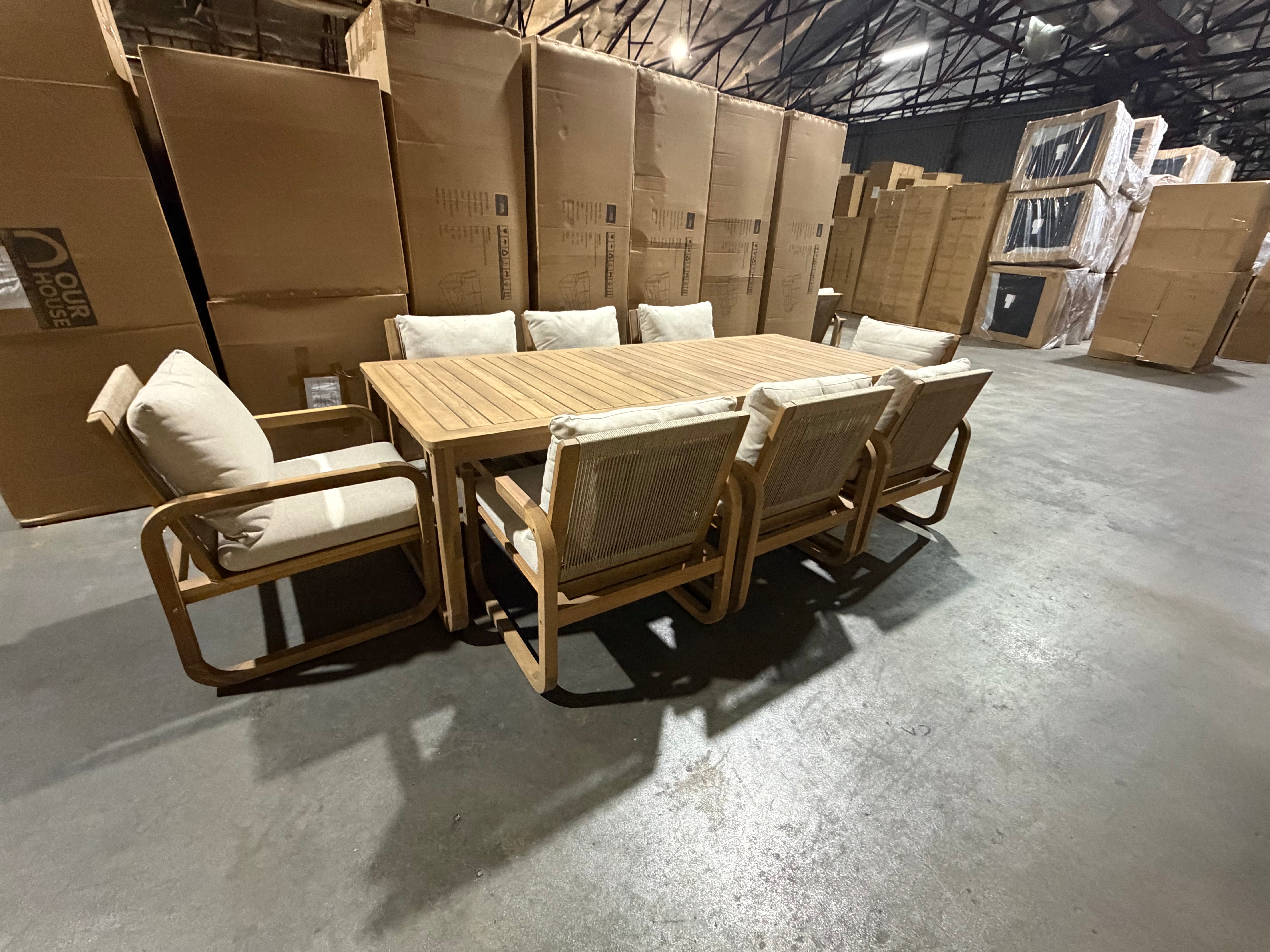 Lando 9pce Outdoor Setting 2400x1000 Table & 8x Chairs in Grey Wash