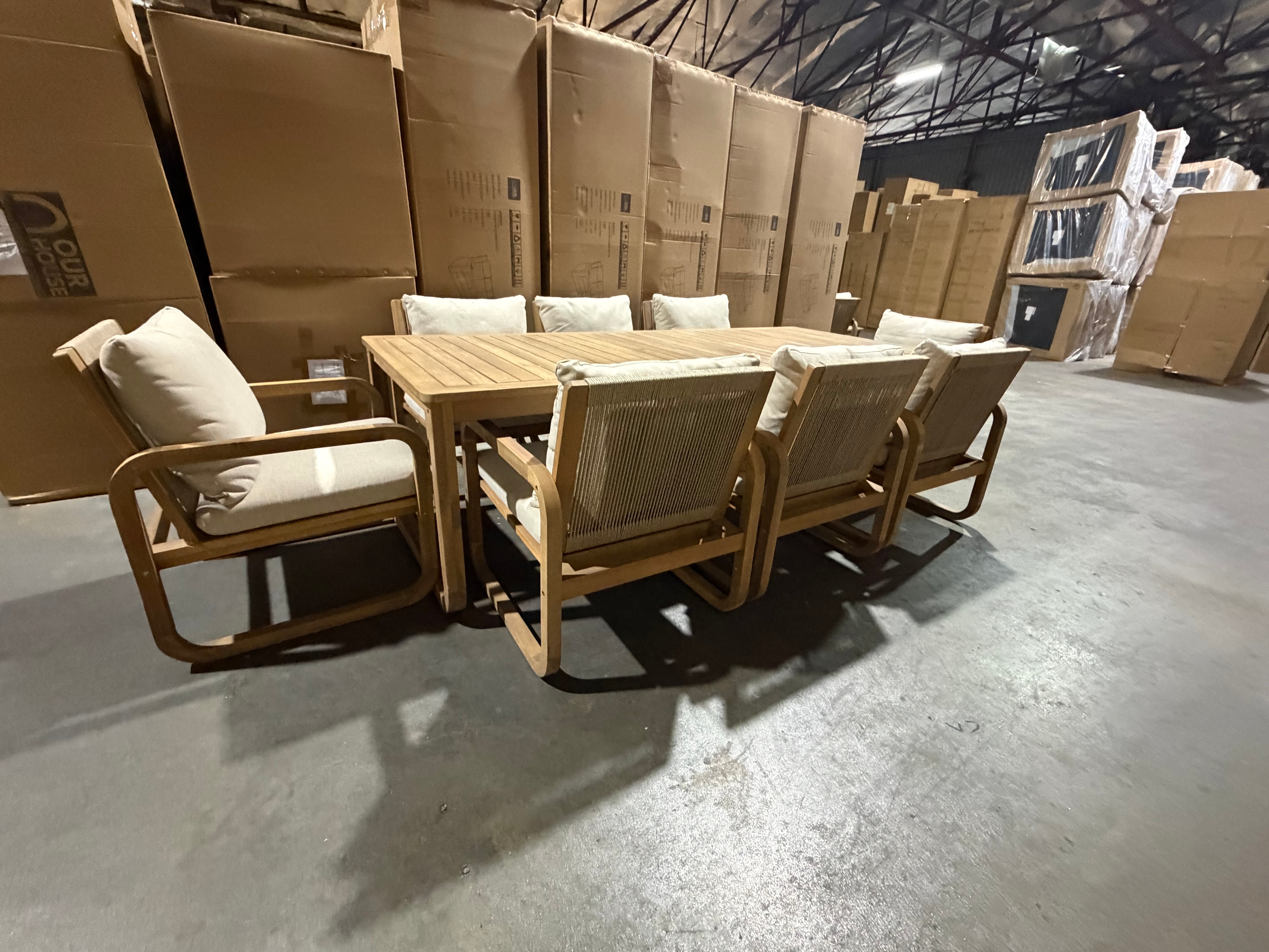 Lando 9pce Outdoor Setting 2400x1000 Table & 8x Chairs in Grey Wash