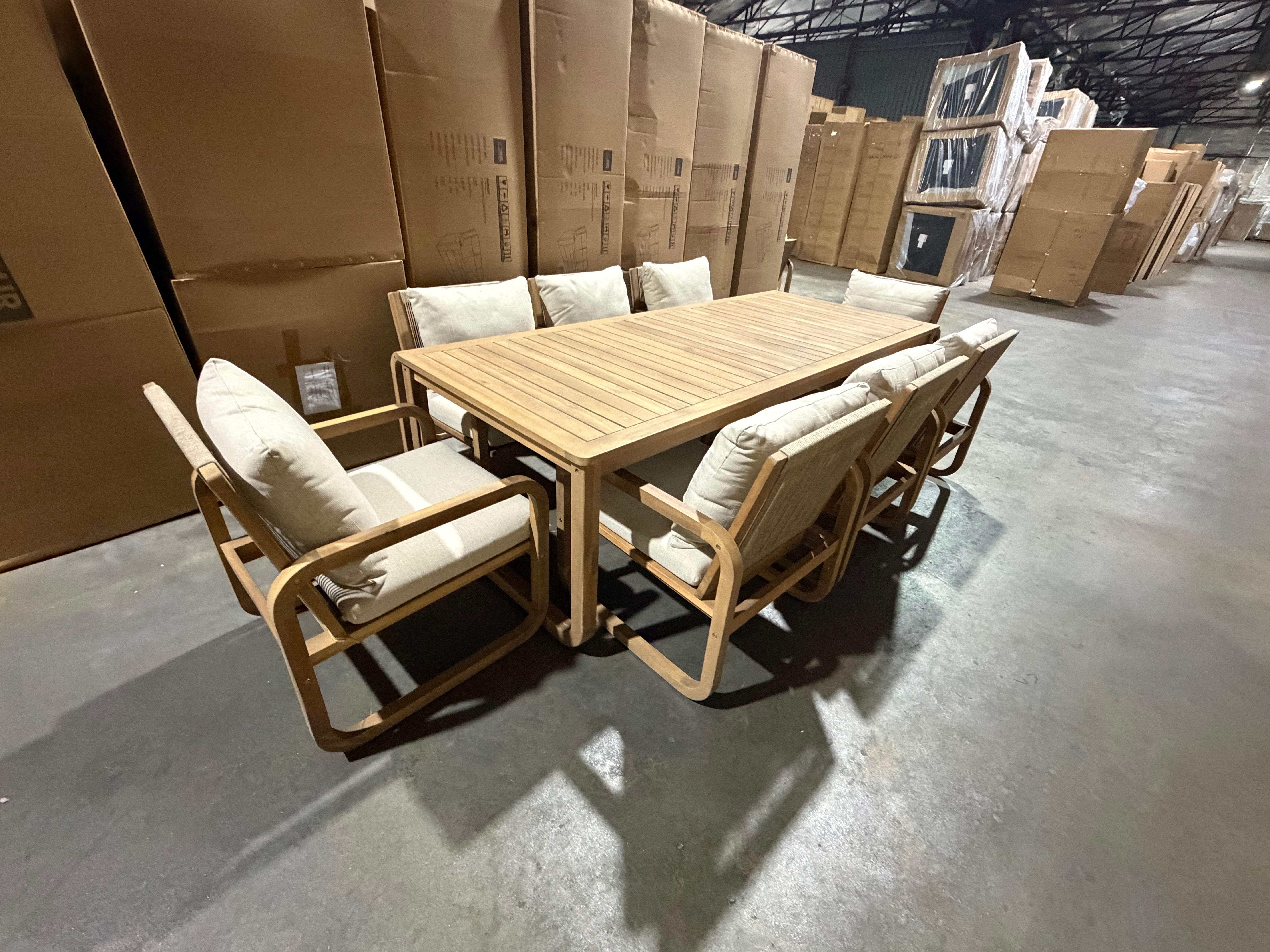 Lando 9pce Outdoor Setting 2400x1000 Table & 8x Chairs in Grey Wash