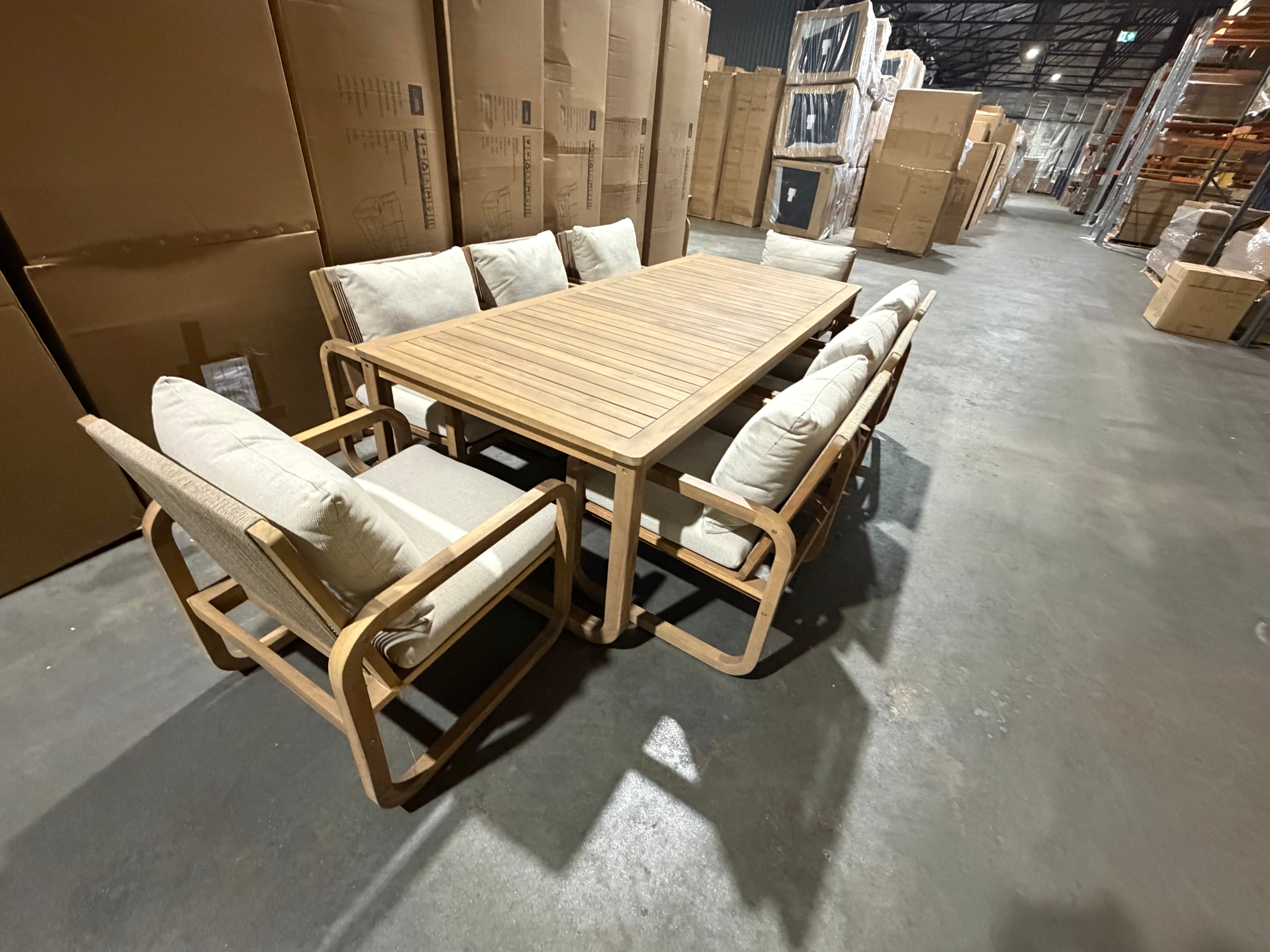 Lando 9pce Outdoor Setting 2400x1000 Table & 8x Chairs in Grey Wash