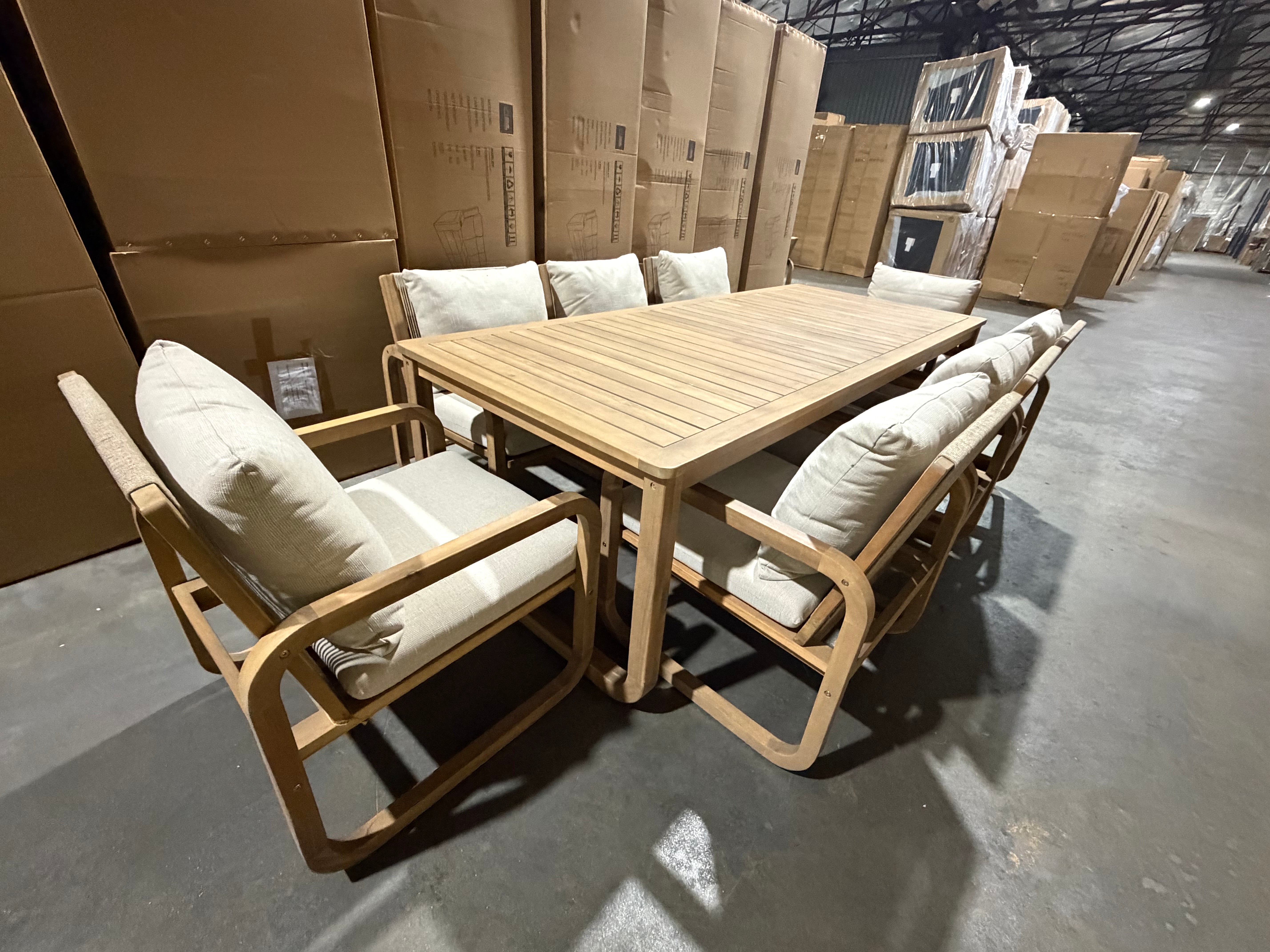 Lando 9pce Outdoor Setting 2400x1000 Table & 8x Chairs in Grey Wash