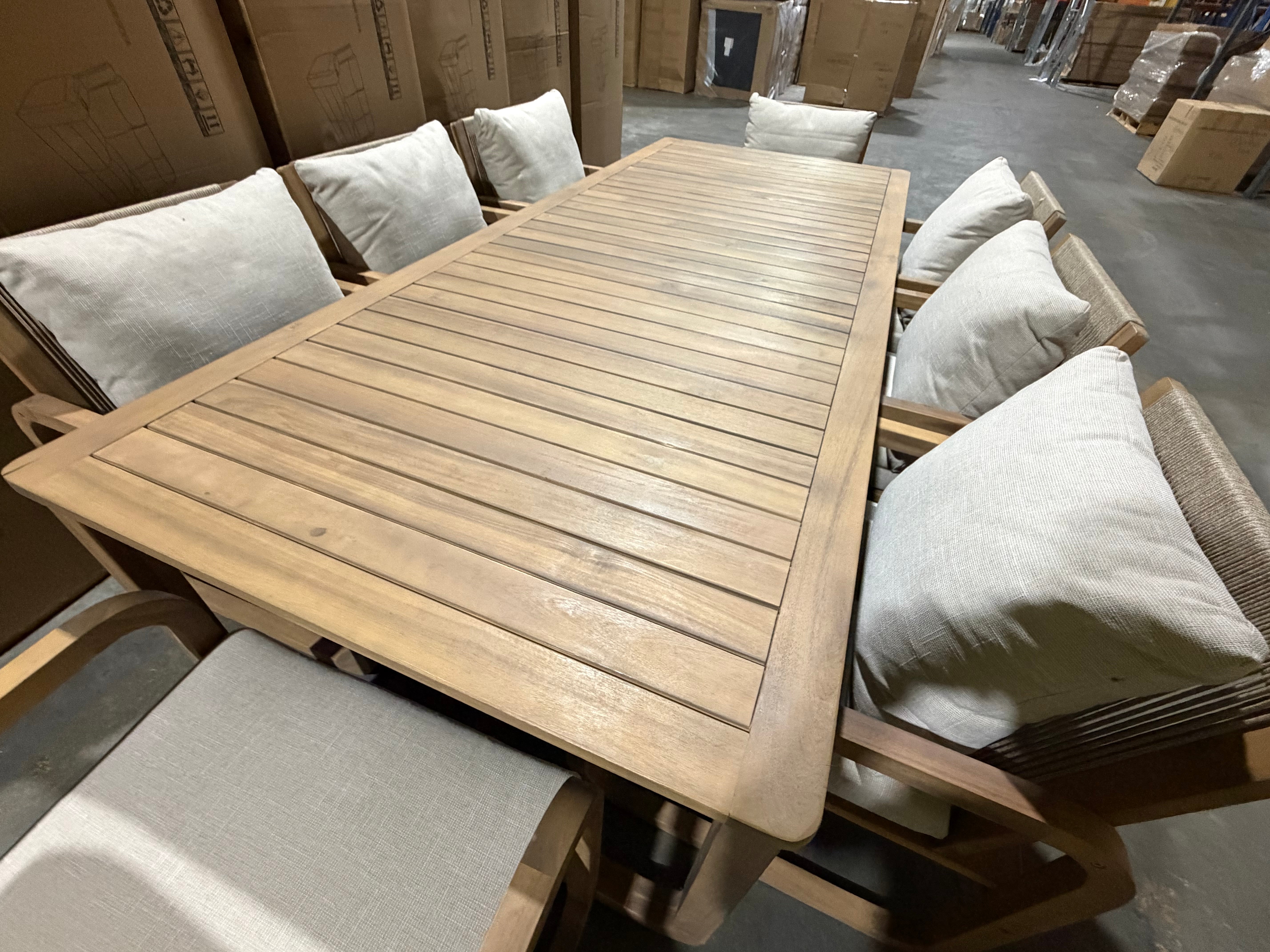 Lando 9pce Outdoor Setting 2400x1000 Table & 8x Chairs in Grey Wash