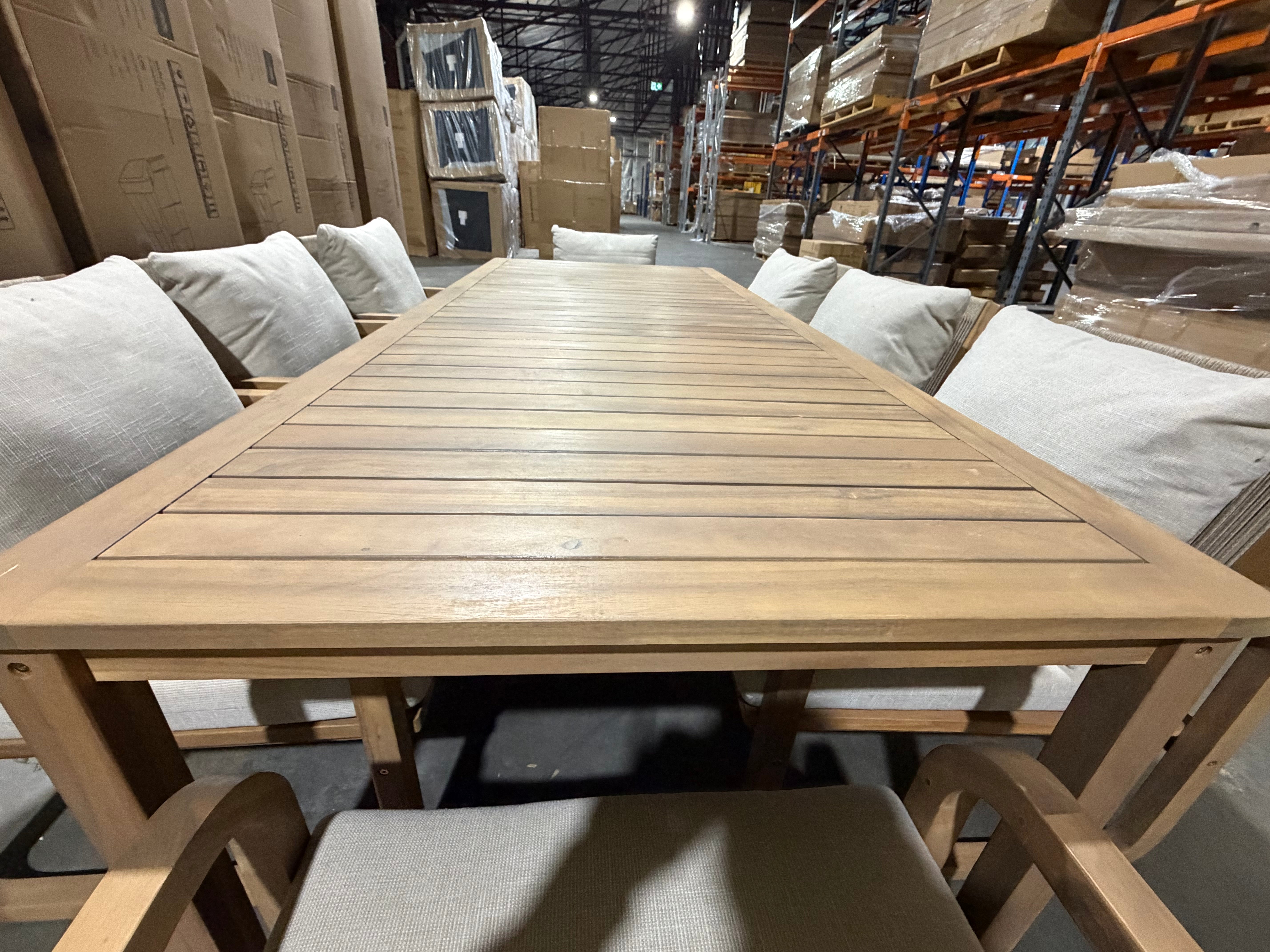 Lando 9pce Outdoor Setting 2400x1000 Table & 8x Chairs in Grey Wash