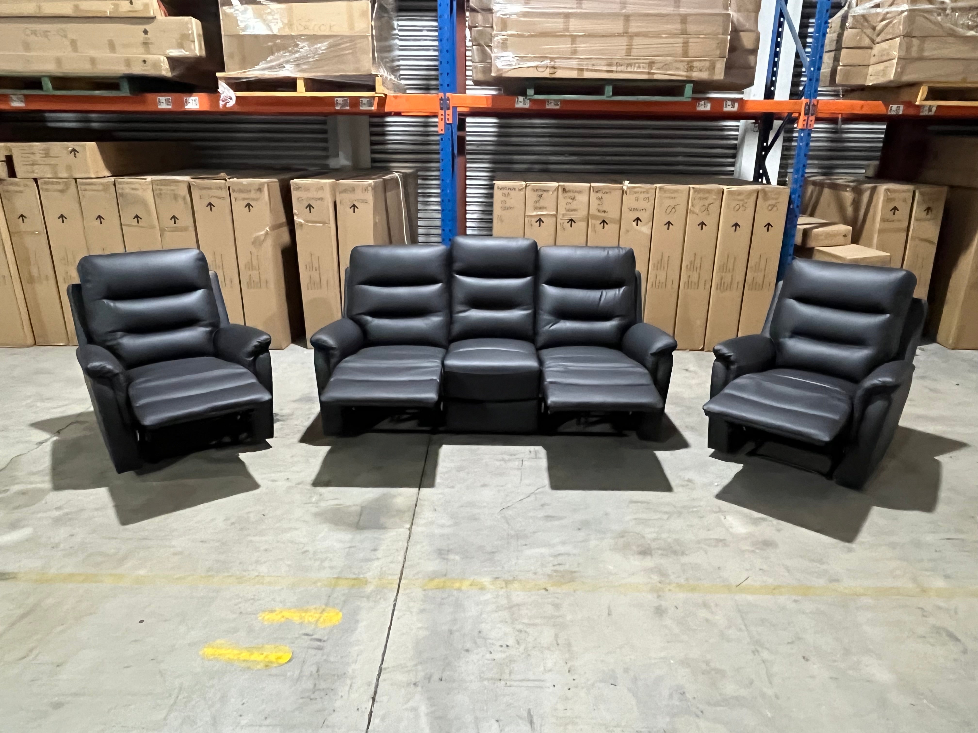 Barrett 3 Piece Leather Recliner Package In Black