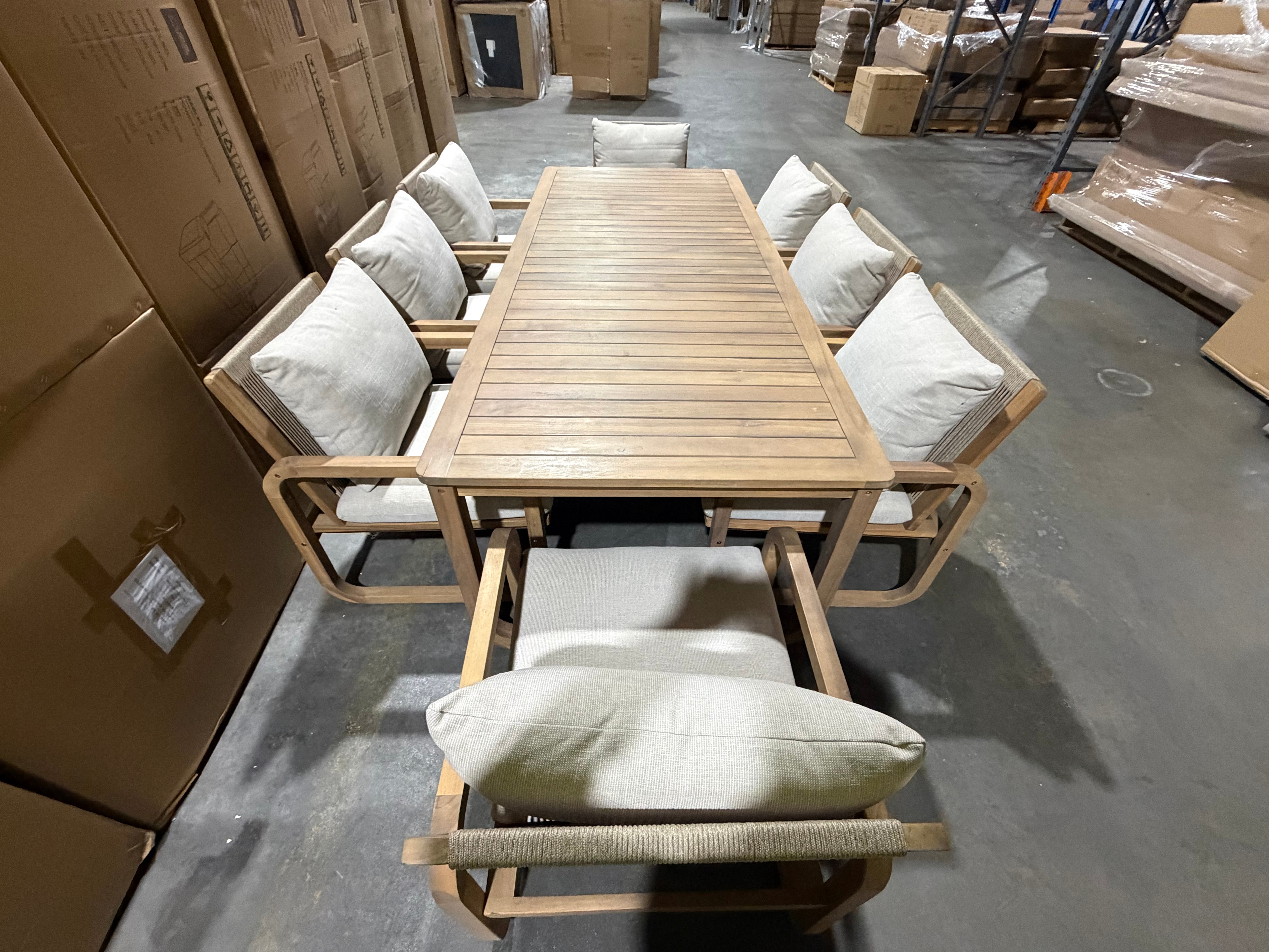 Lando 9pce Outdoor Setting 2400x1000 Table & 8x Chairs in Grey Wash