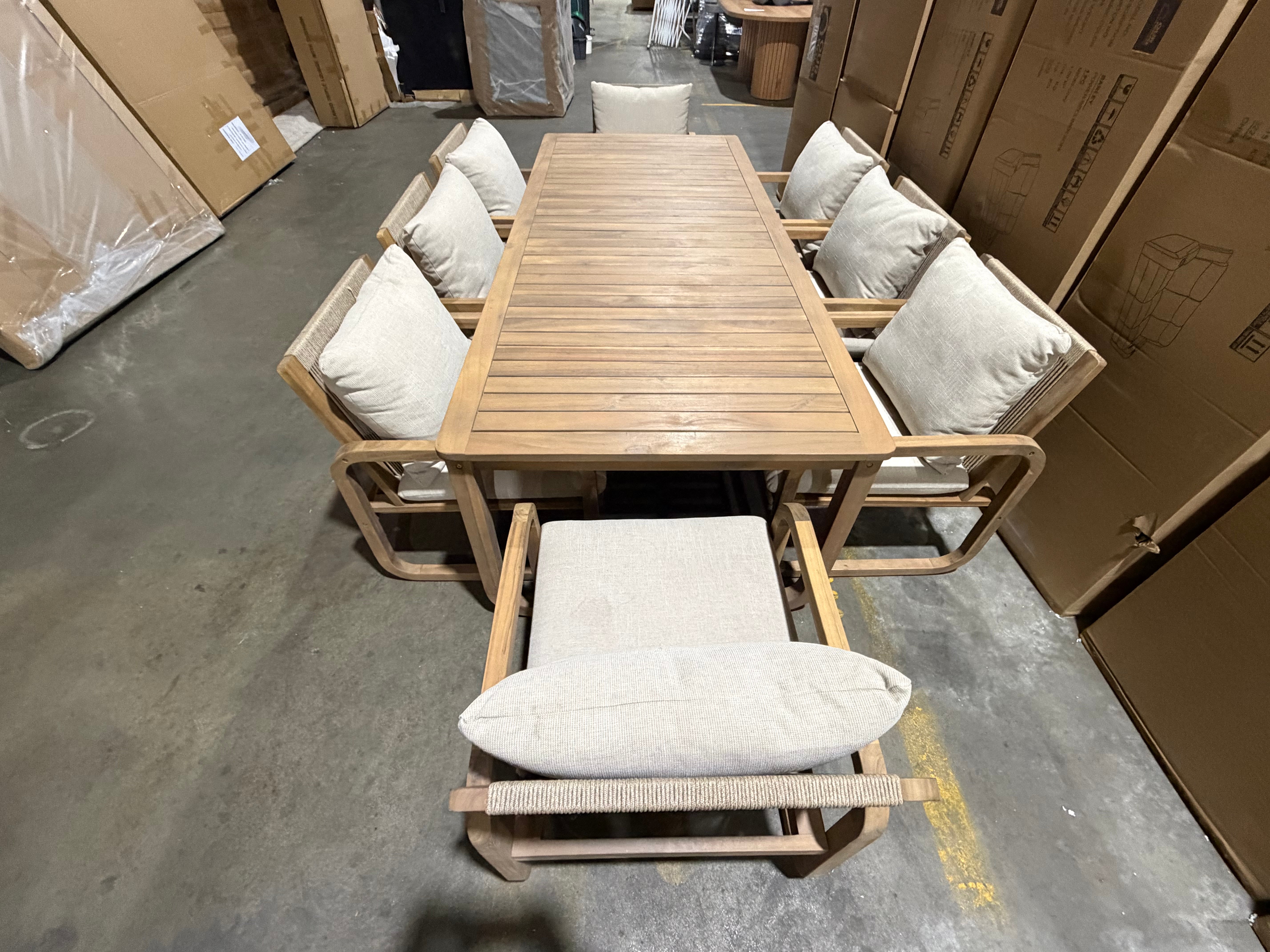 Lando 9pce Outdoor Setting 2400x1000 Table & 8x Chairs in Grey Wash