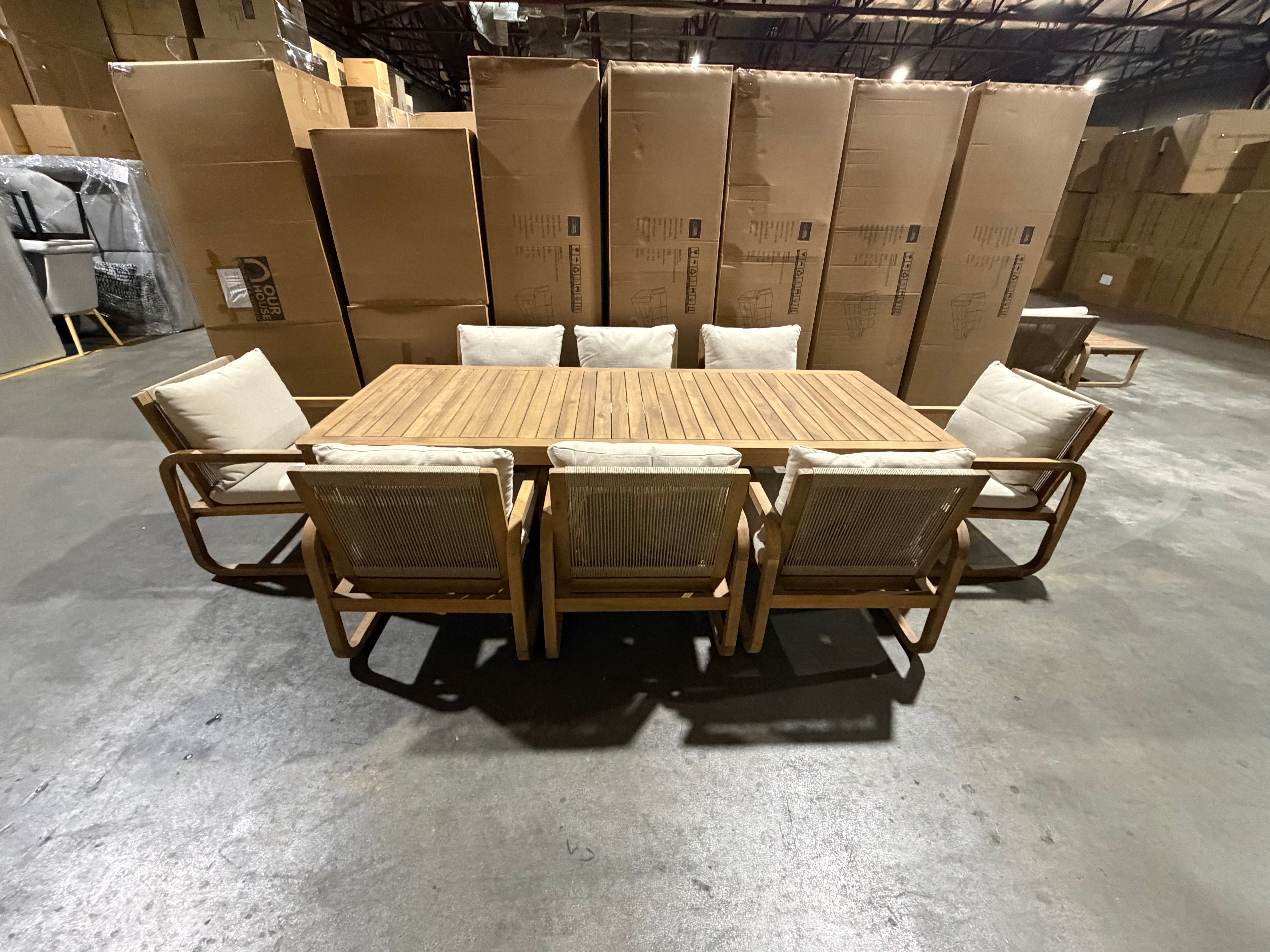 Lando 9pce Outdoor Setting 2400x1000 Table & 8x Chairs in Grey Wash