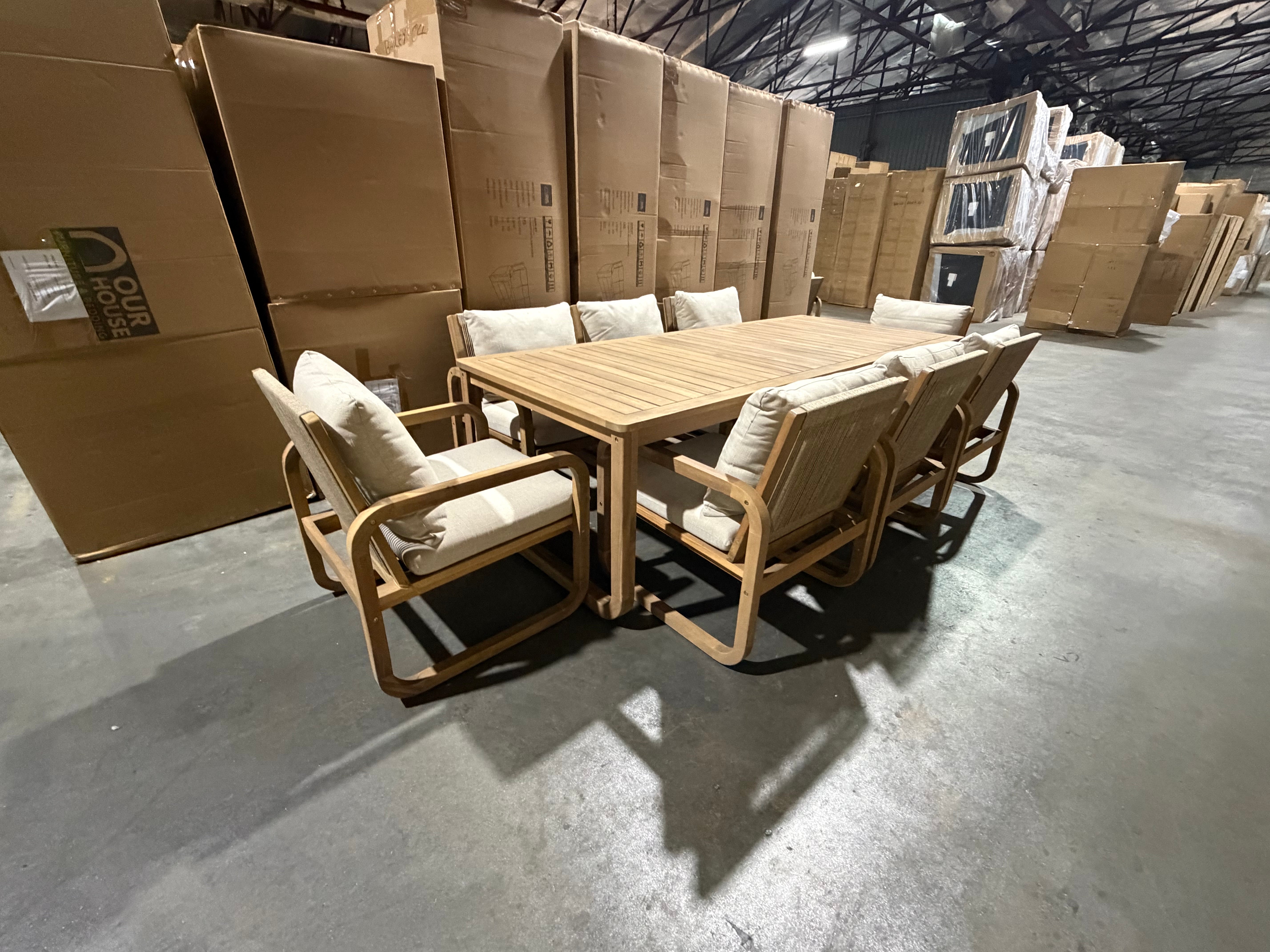 Lando 9pce Outdoor Setting 2400x1000 Table & 8x Chairs in Grey Wash