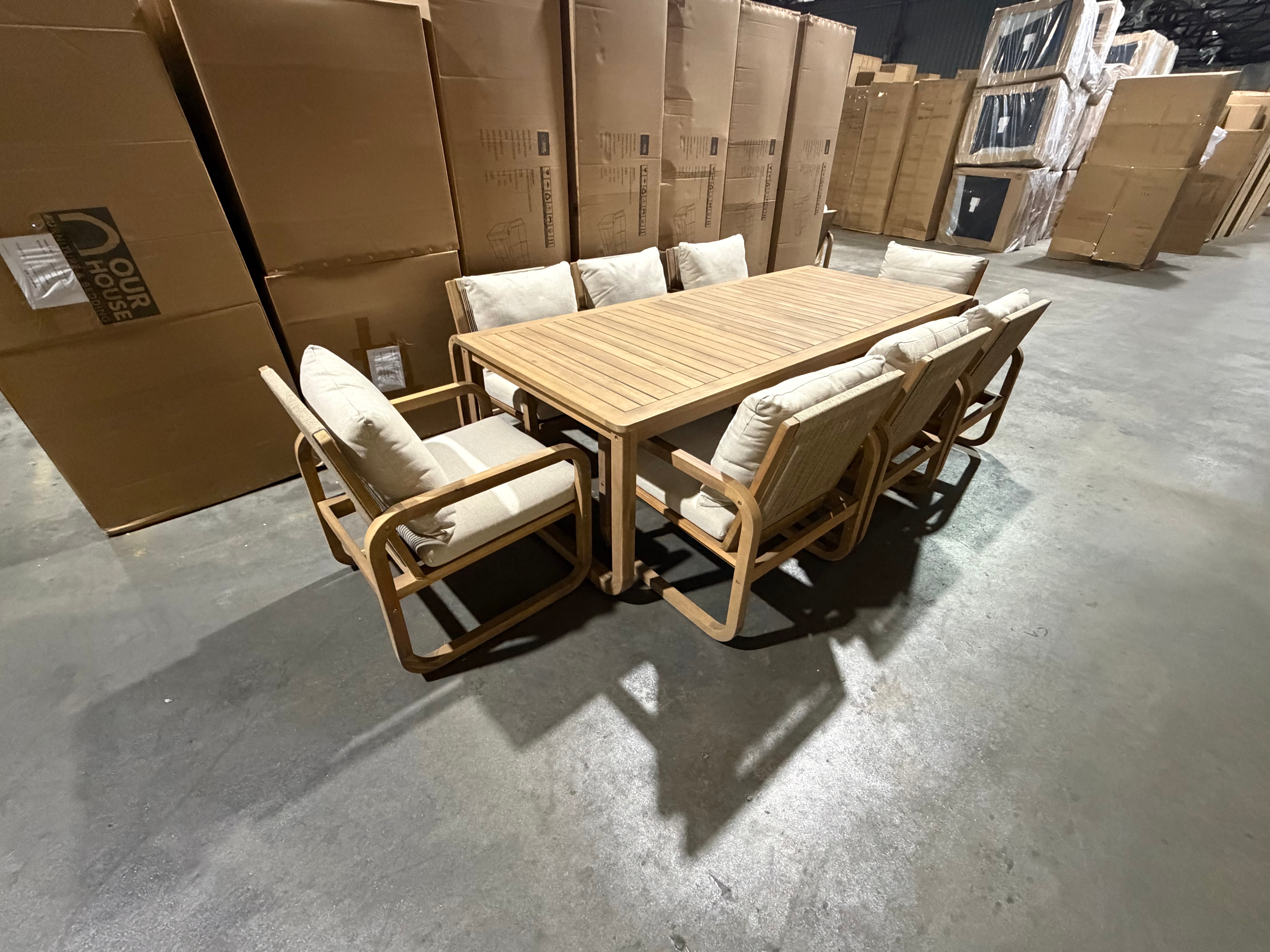 Lando 9pce Outdoor Setting 2400x1000 Table & 8x Chairs in Grey Wash