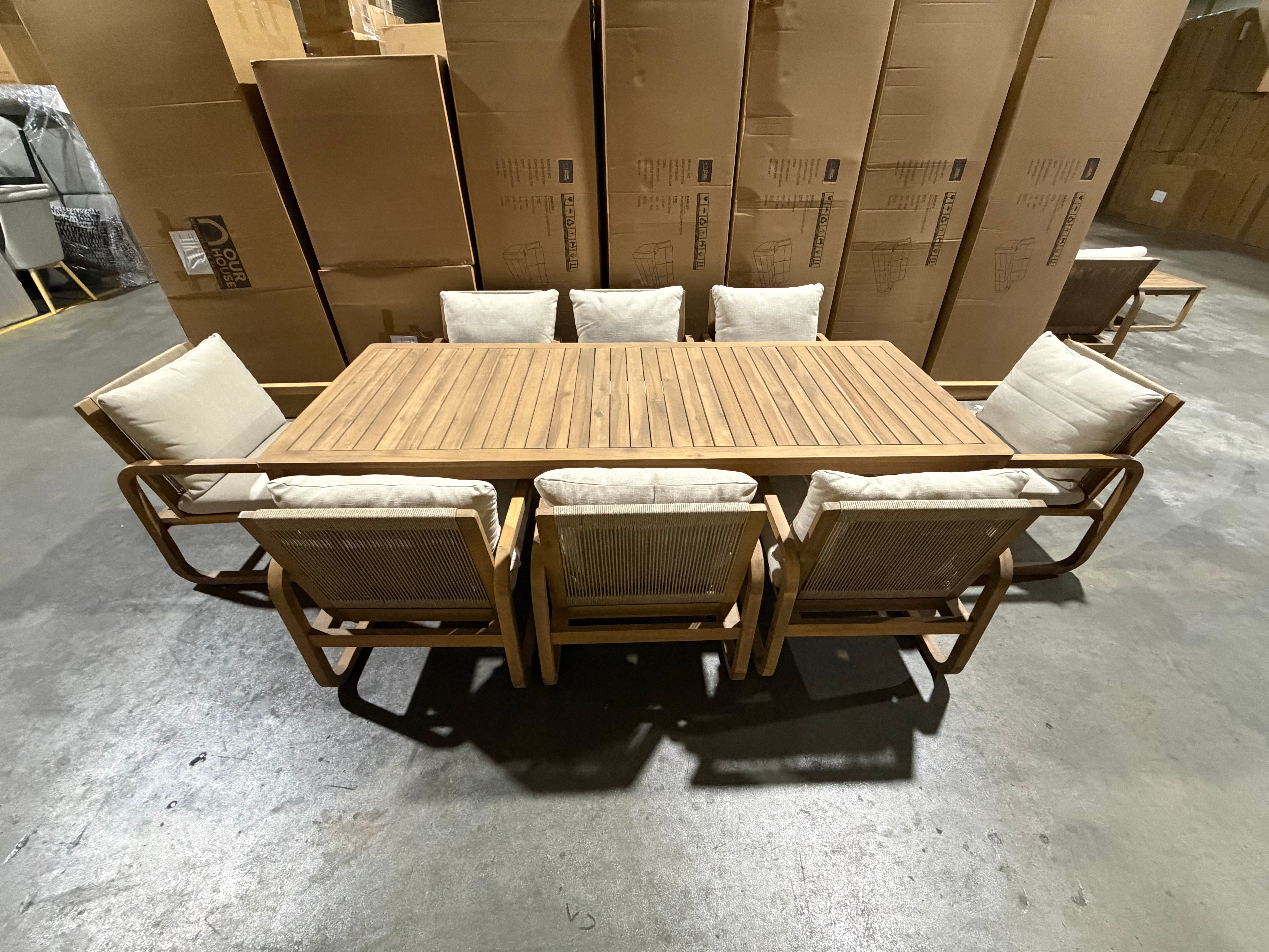 Lando 9pce Outdoor Setting 2400x1000 Table & 8x Chairs in Grey Wash