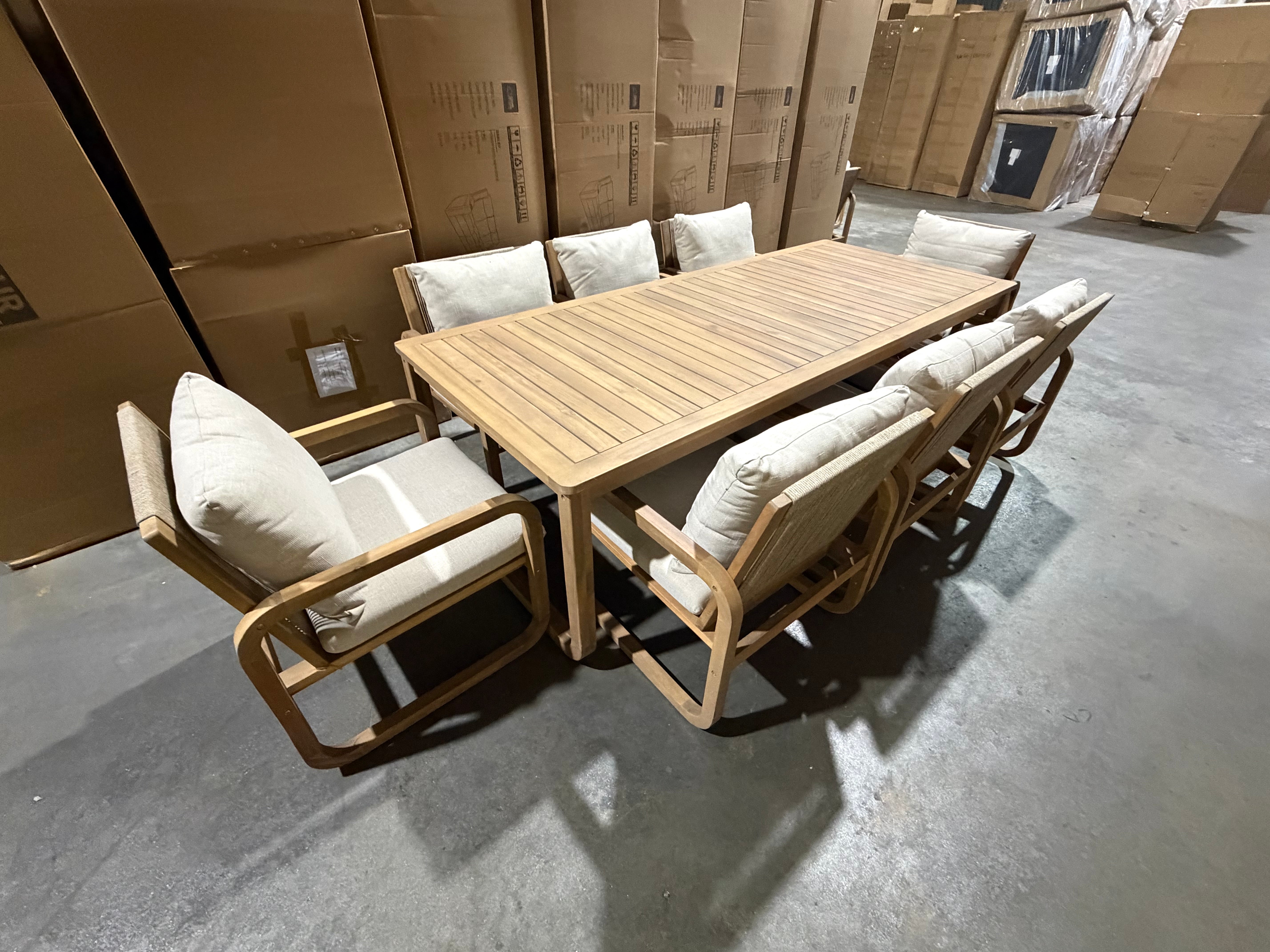 Lando 9pce Outdoor Setting 2400x1000 Table & 8x Chairs in Grey Wash