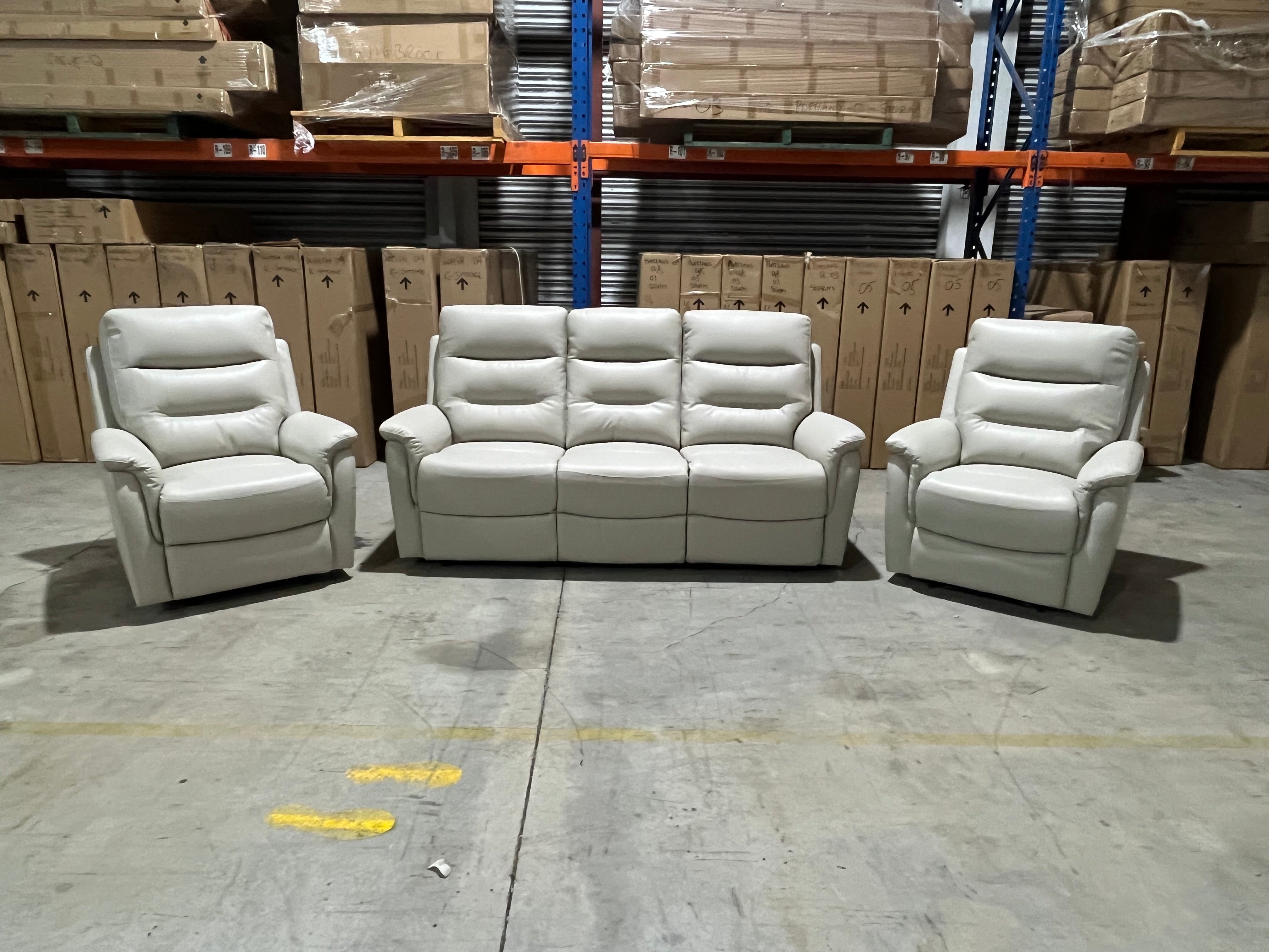 Barrett 3 Piece Leather Recliner Package In Grey