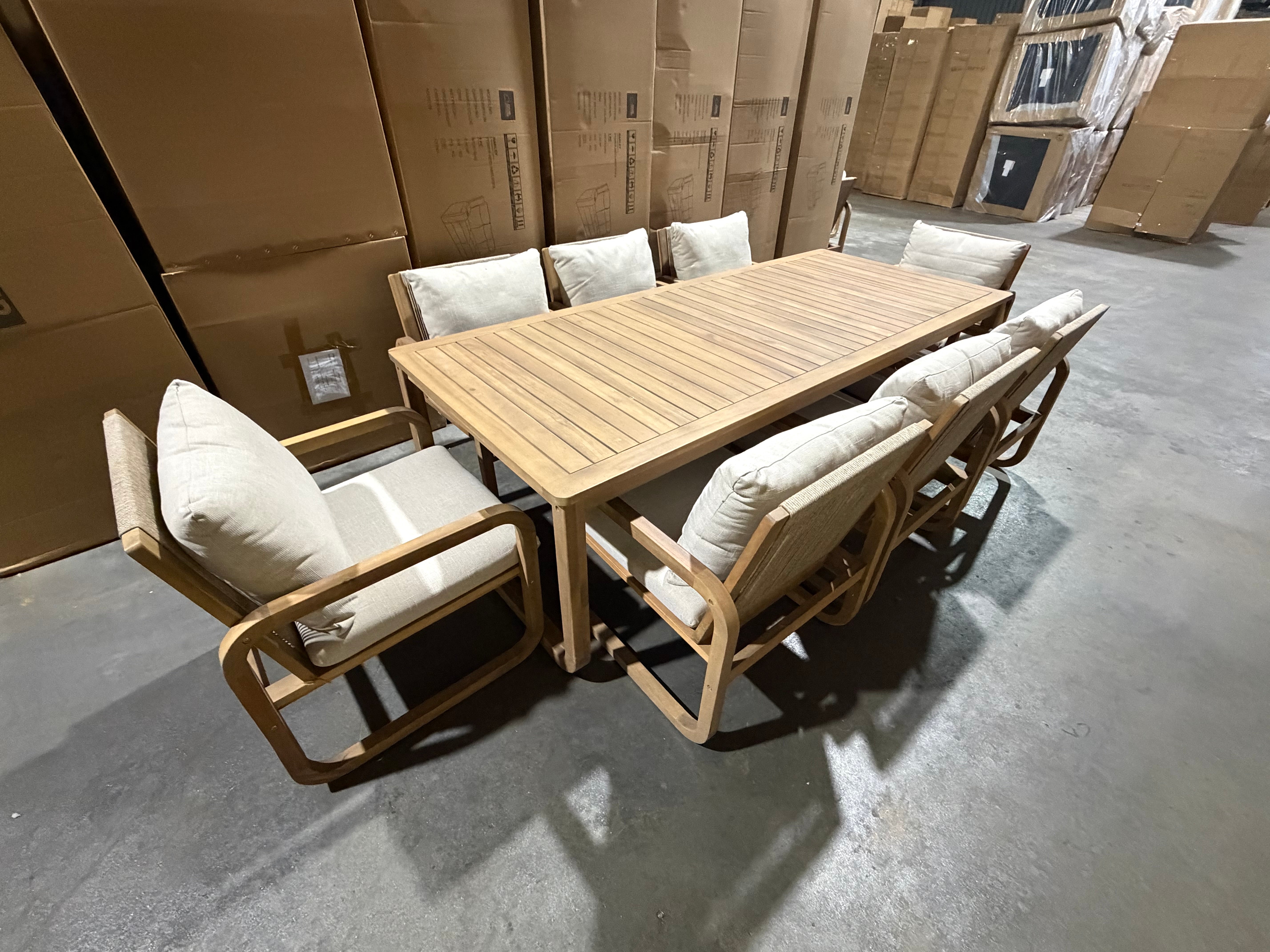 Lando 9pce Outdoor Setting 2400x1000 Table & 8x Chairs in Grey Wash