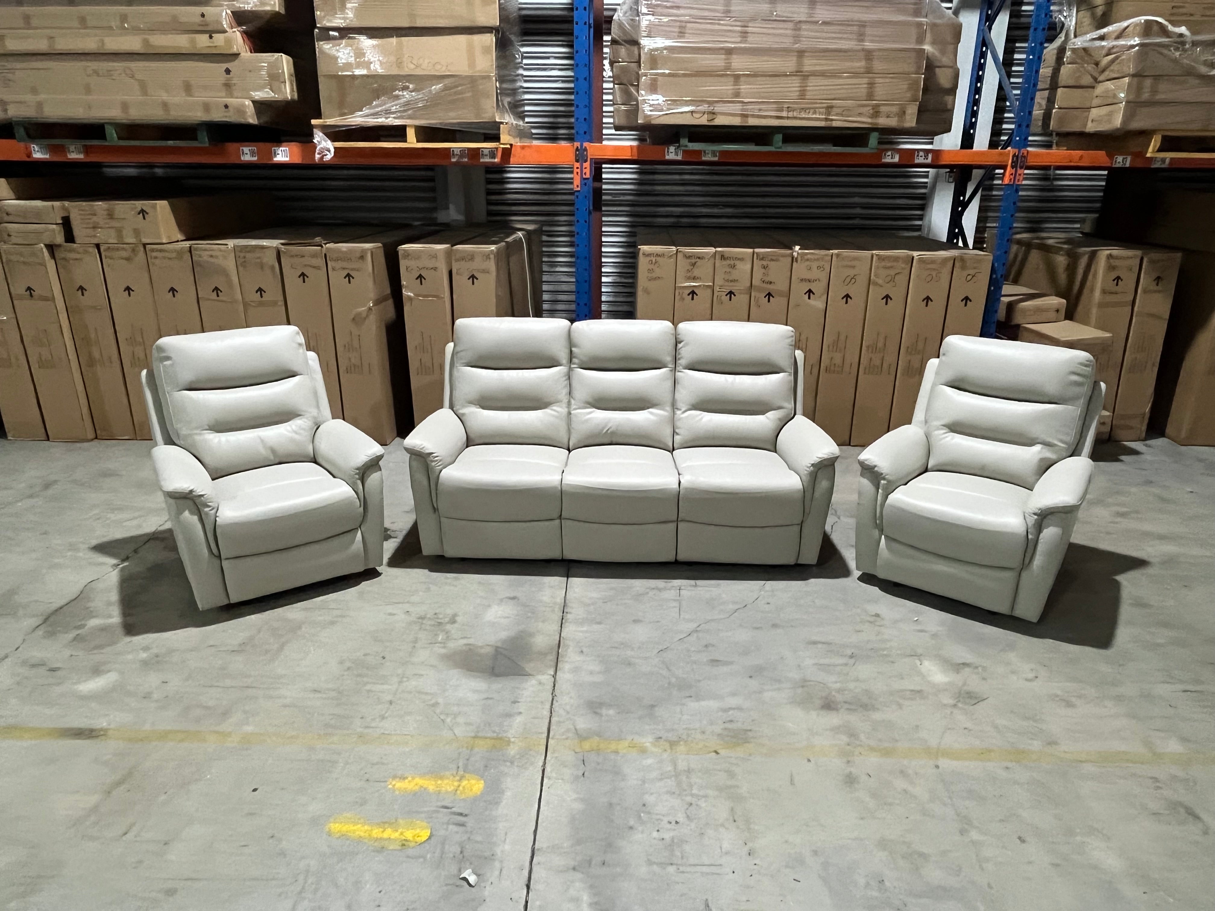 Barrett 3 Piece Leather Recliner Package In Grey