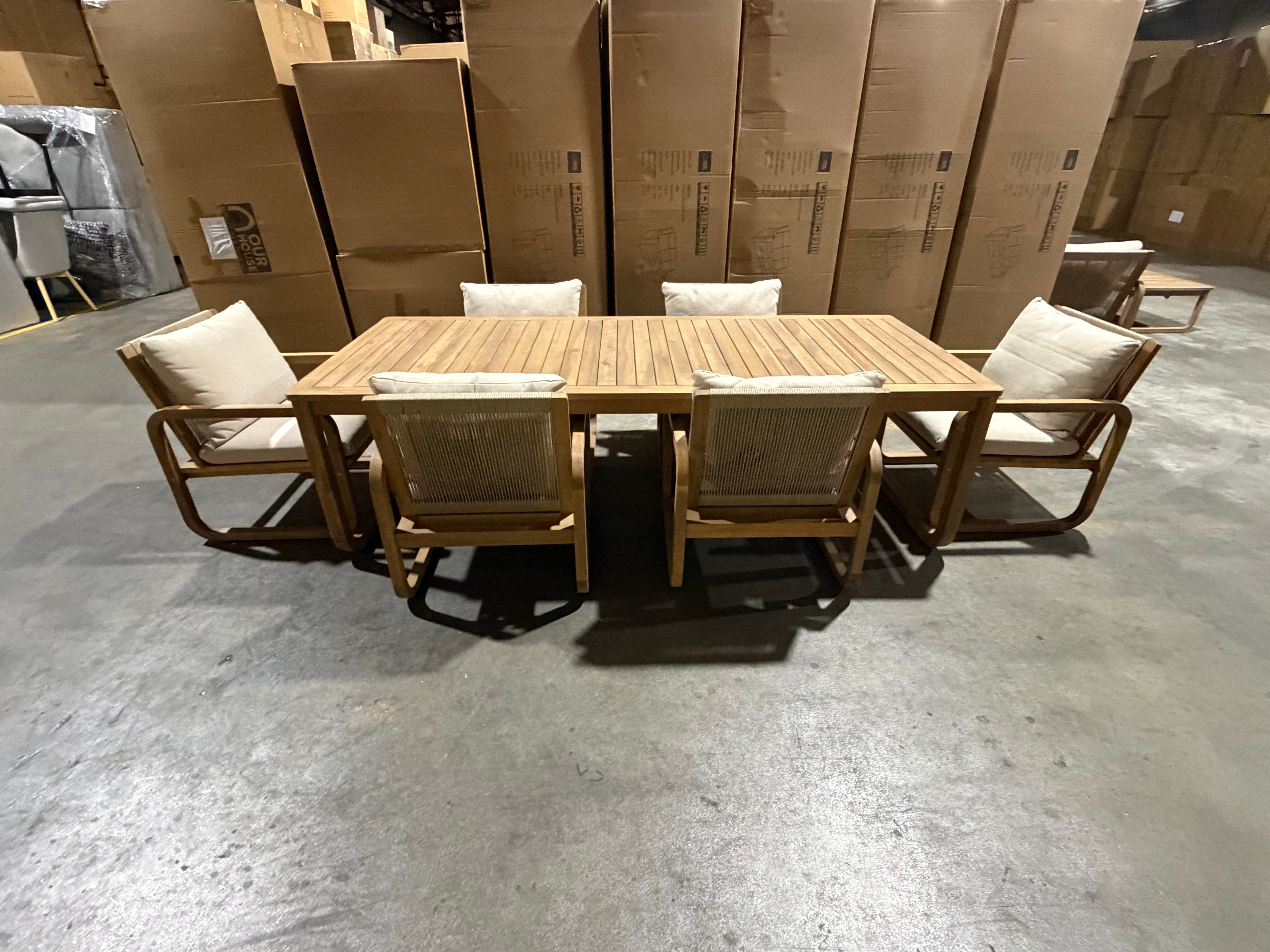 Lando 7pce outdoor setting 1800 Table & 6x Chairs In Grey Wash