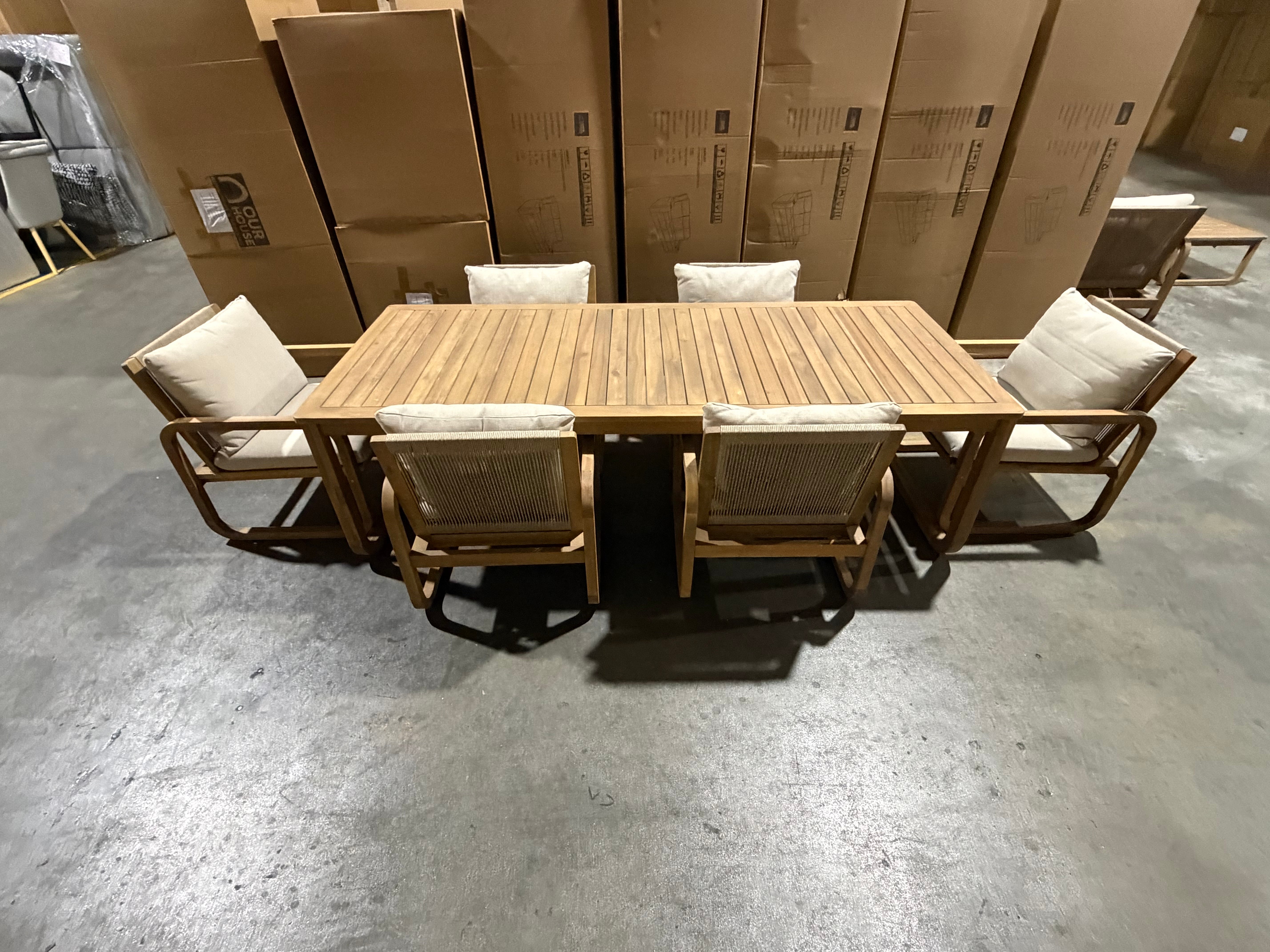 Lando 7pce outdoor setting 1800 Table & 6x Chairs In Grey Wash