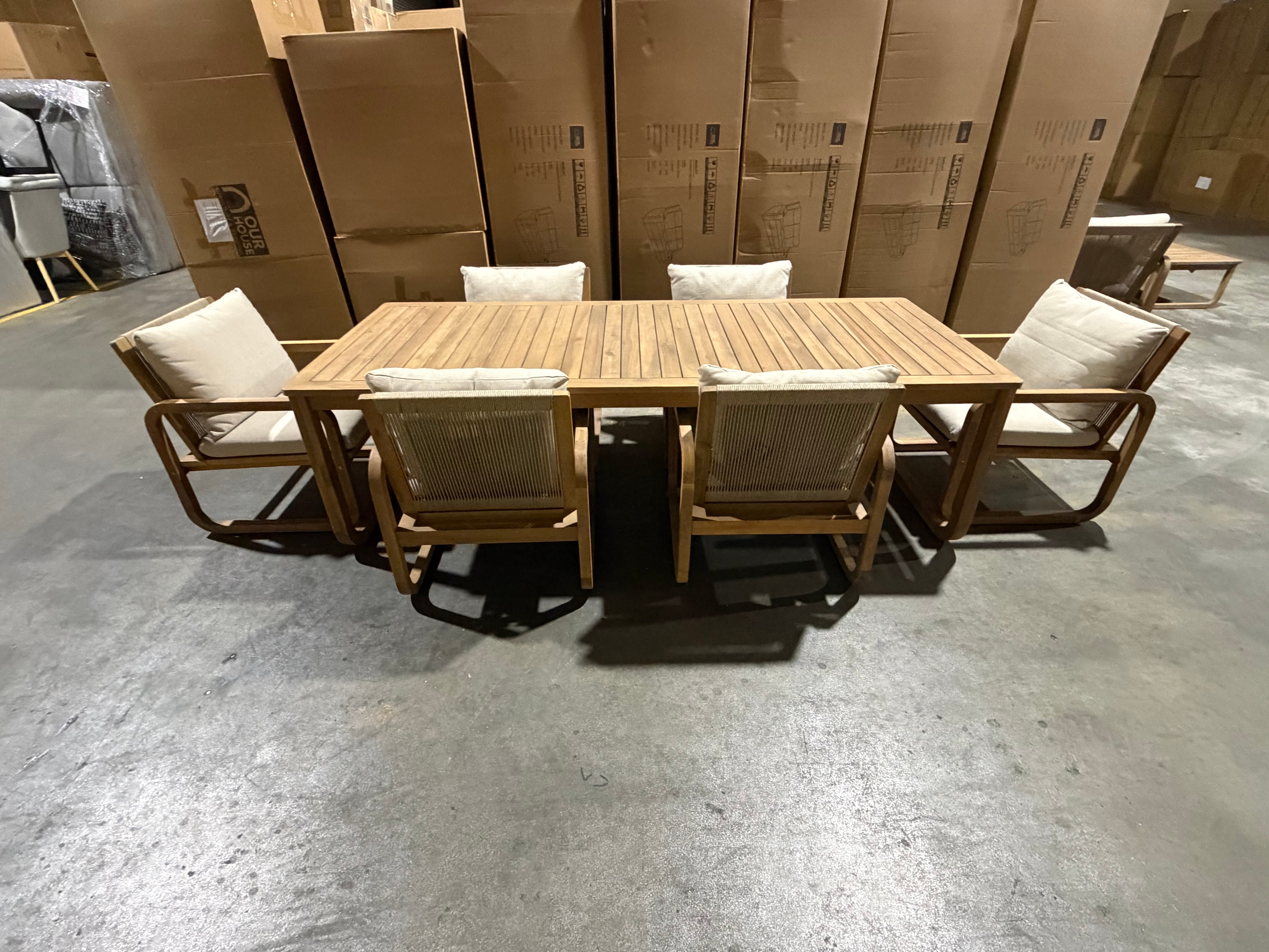 Lando 7pce outdoor setting 1800 Table & 6x Chairs In Grey Wash