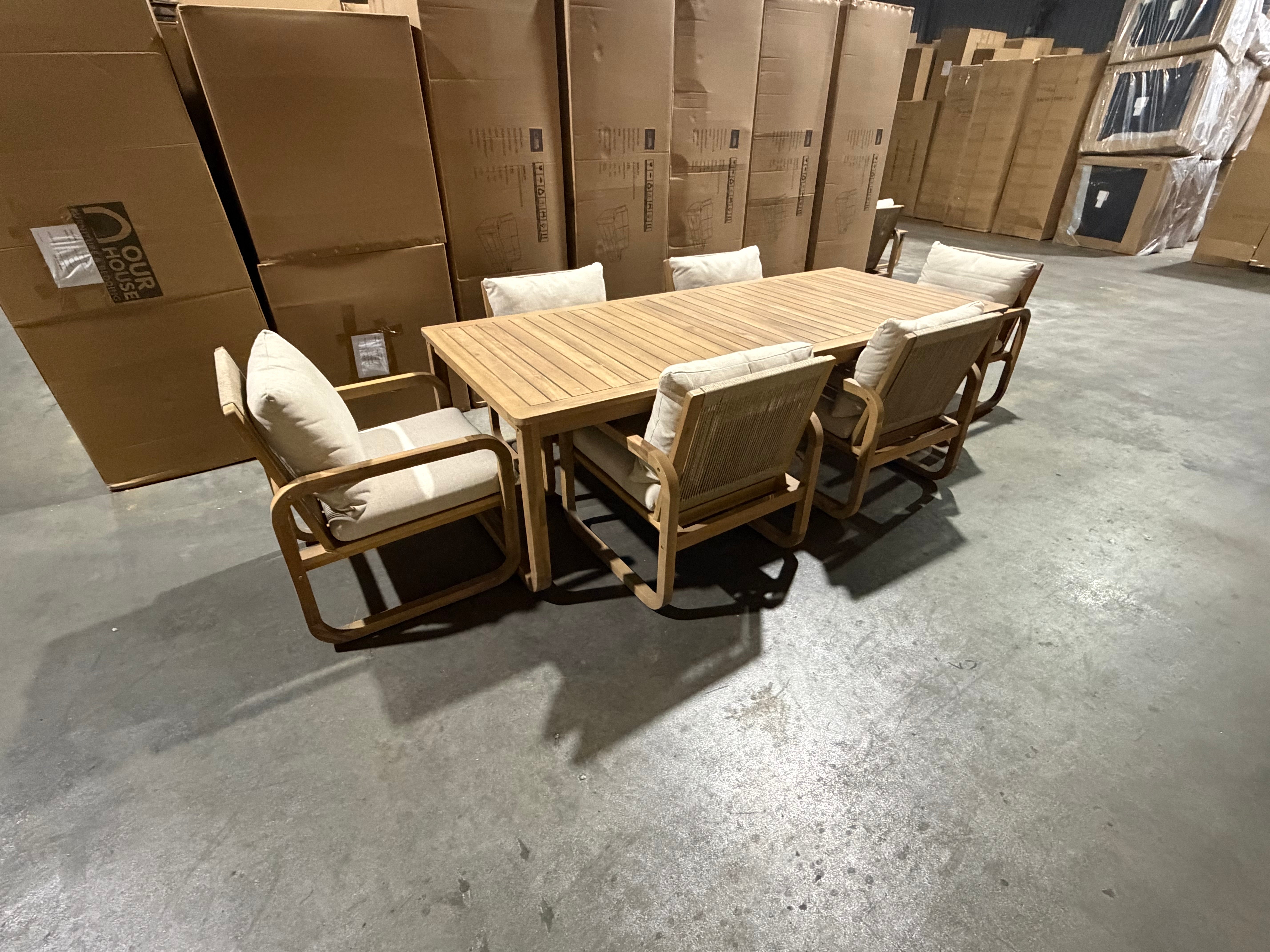 Lando 7pce outdoor setting 1800 Table & 6x Chairs In Grey Wash