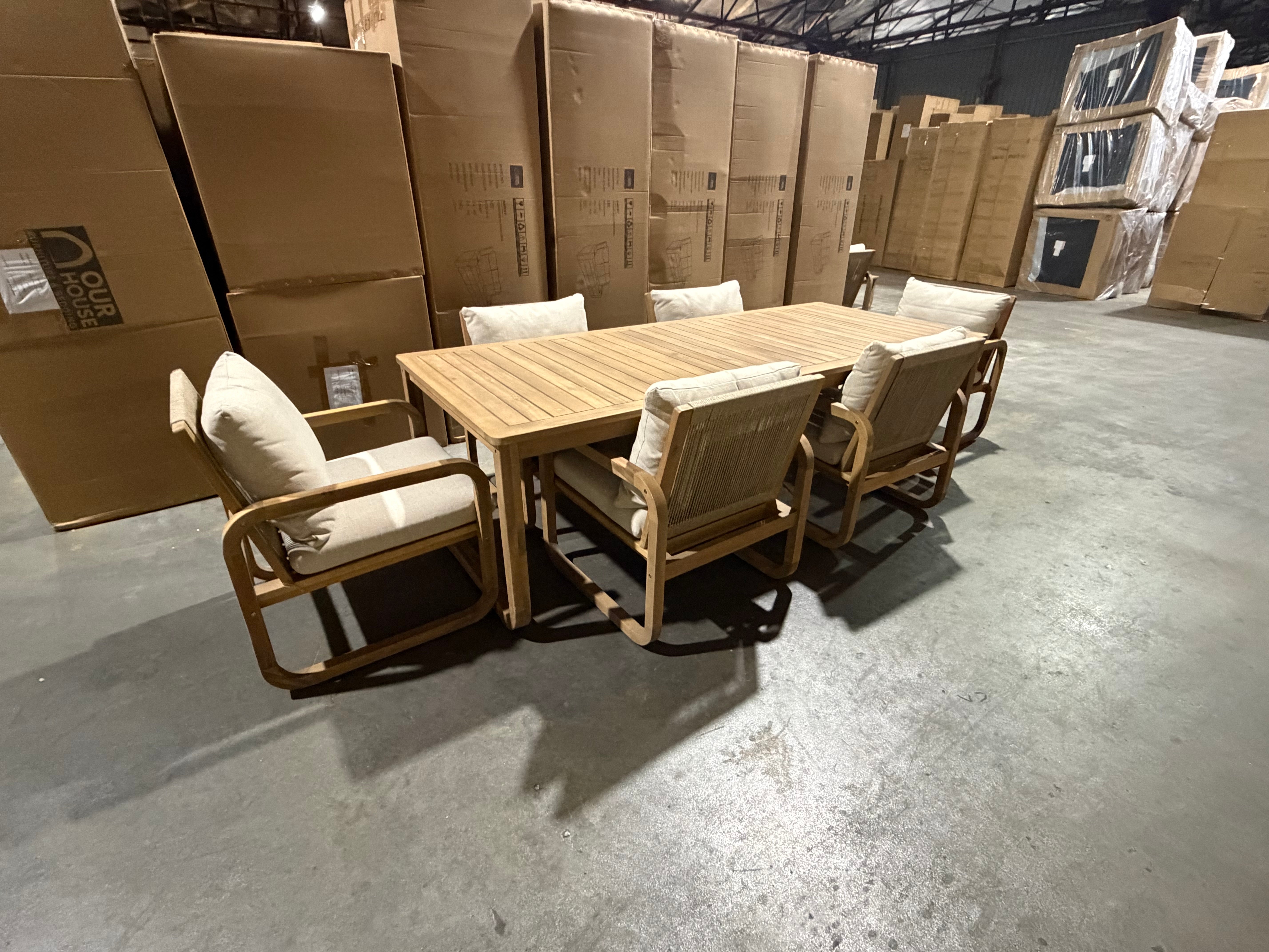 Lando 7pce outdoor setting 1800 Table & 6x Chairs In Grey Wash