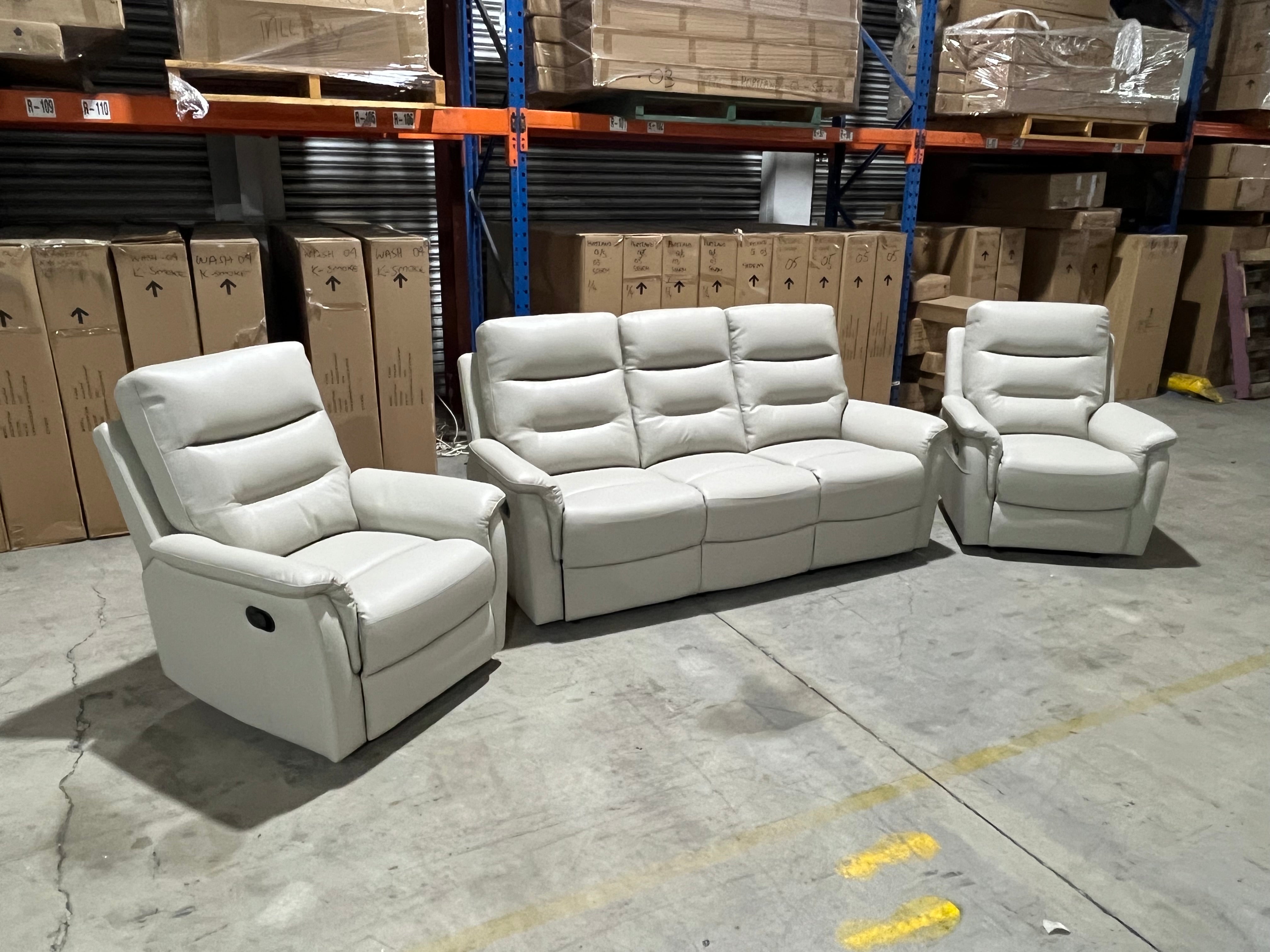 Barrett 3 Piece Leather Recliner Package In Grey