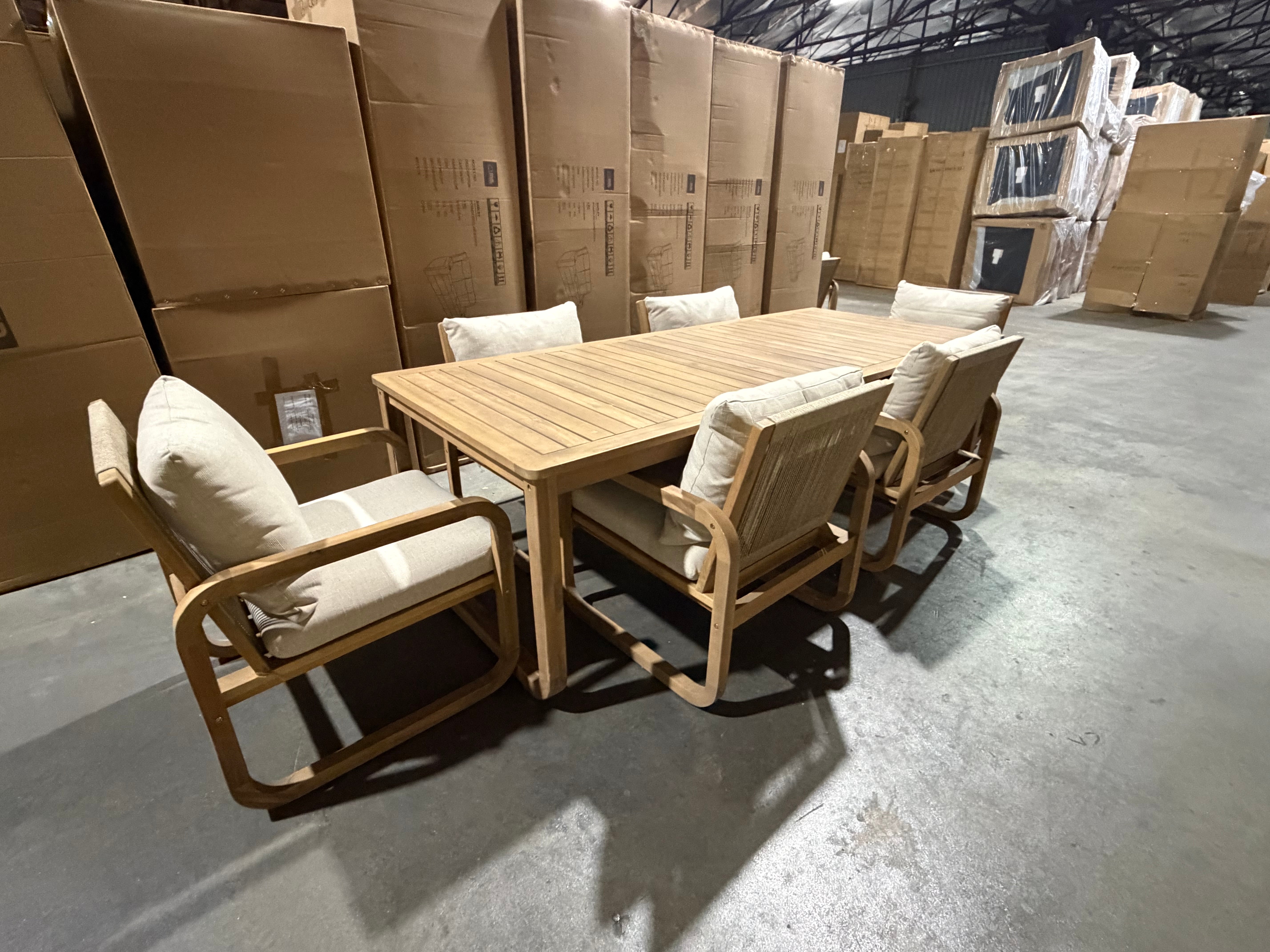 Lando 7pce outdoor setting 1800 Table & 6x Chairs In Grey Wash
