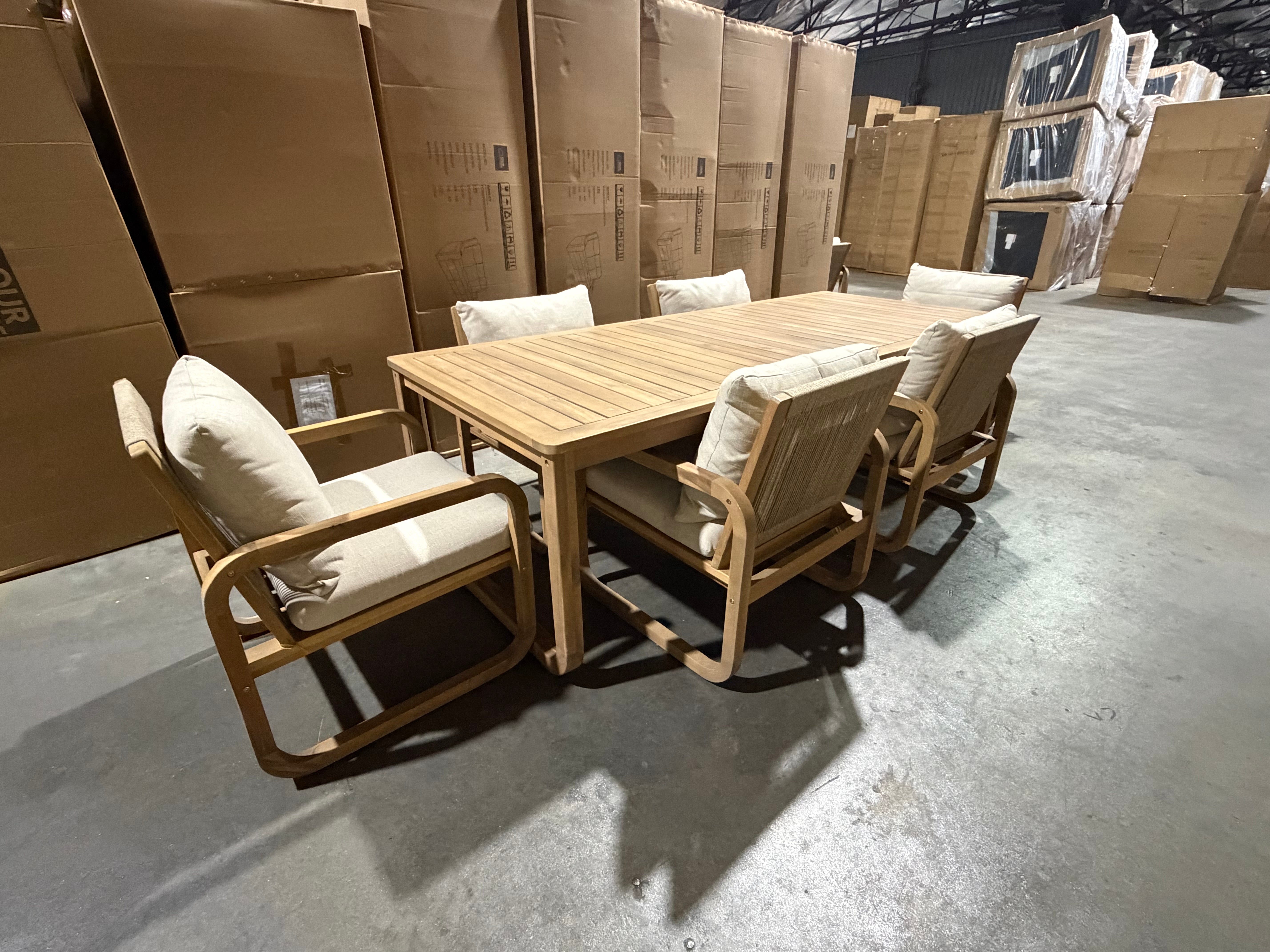 Lando 7pce outdoor setting 1800 Table & 6x Chairs In Grey Wash