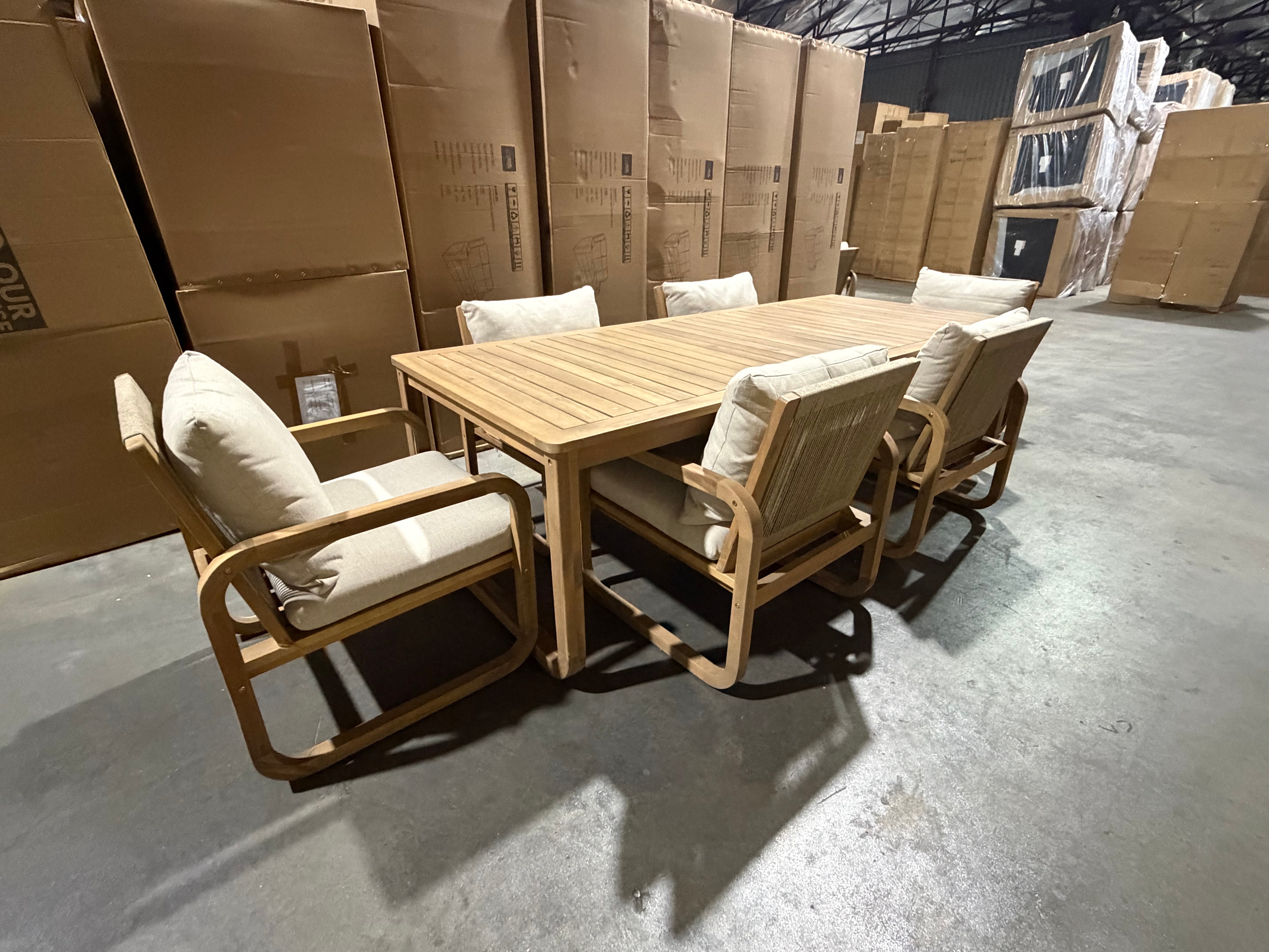 Lando 7pce outdoor setting 1800 Table & 6x Chairs In Grey Wash
