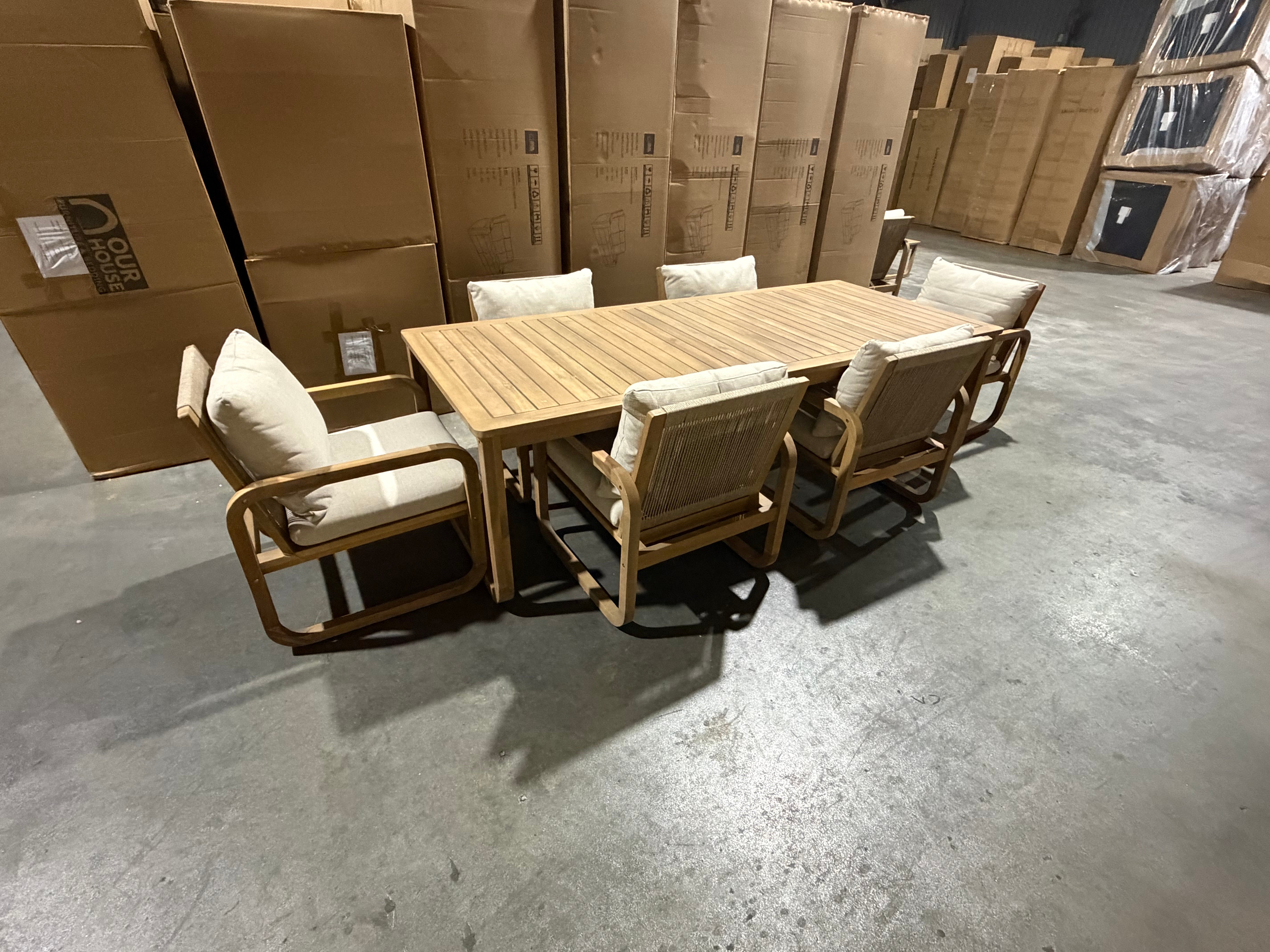 Lando 7pce outdoor setting 1800 Table & 6x Chairs In Grey Wash