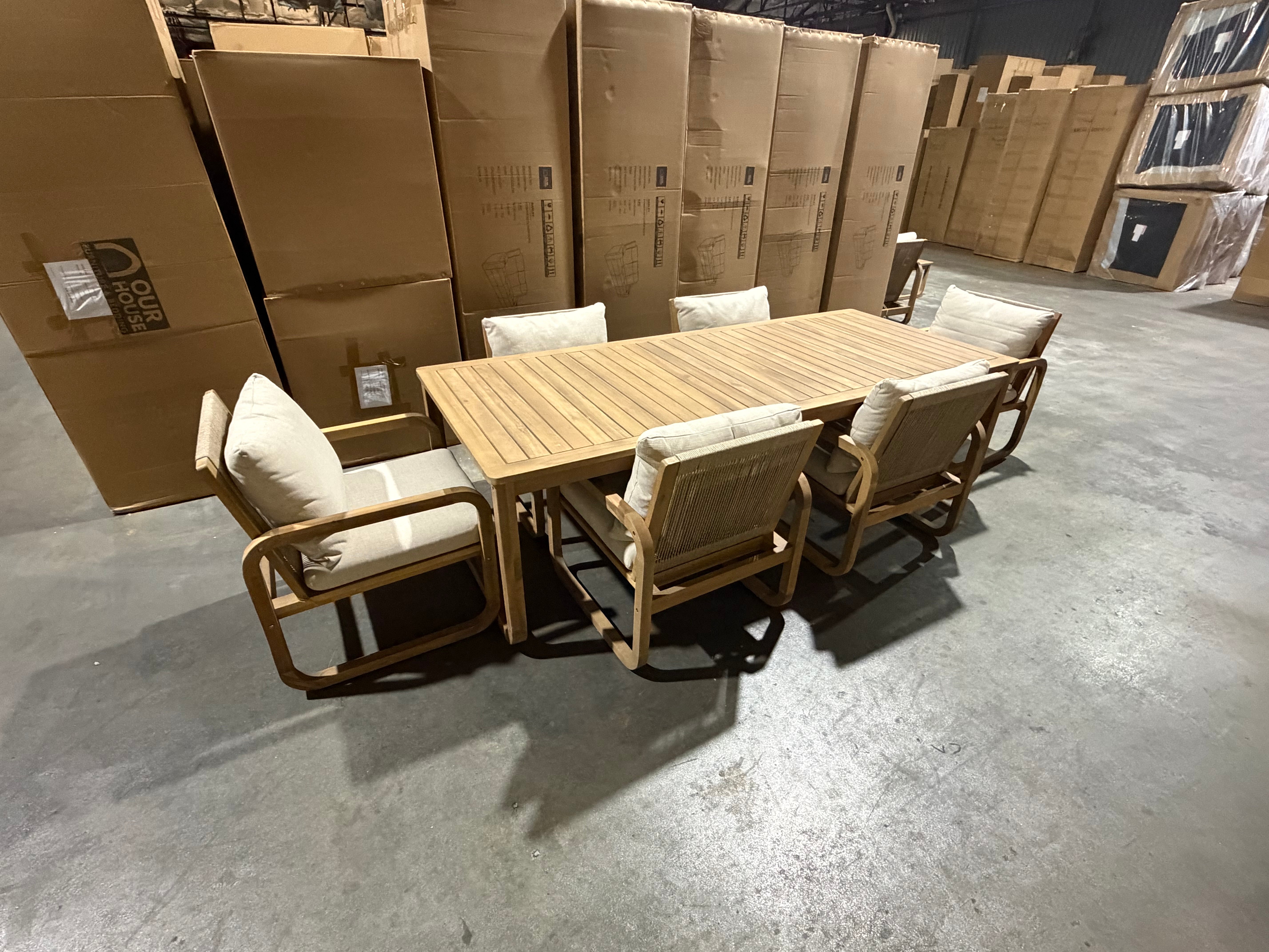 Lando 7pce outdoor setting 1800 Table & 6x Chairs In Grey Wash