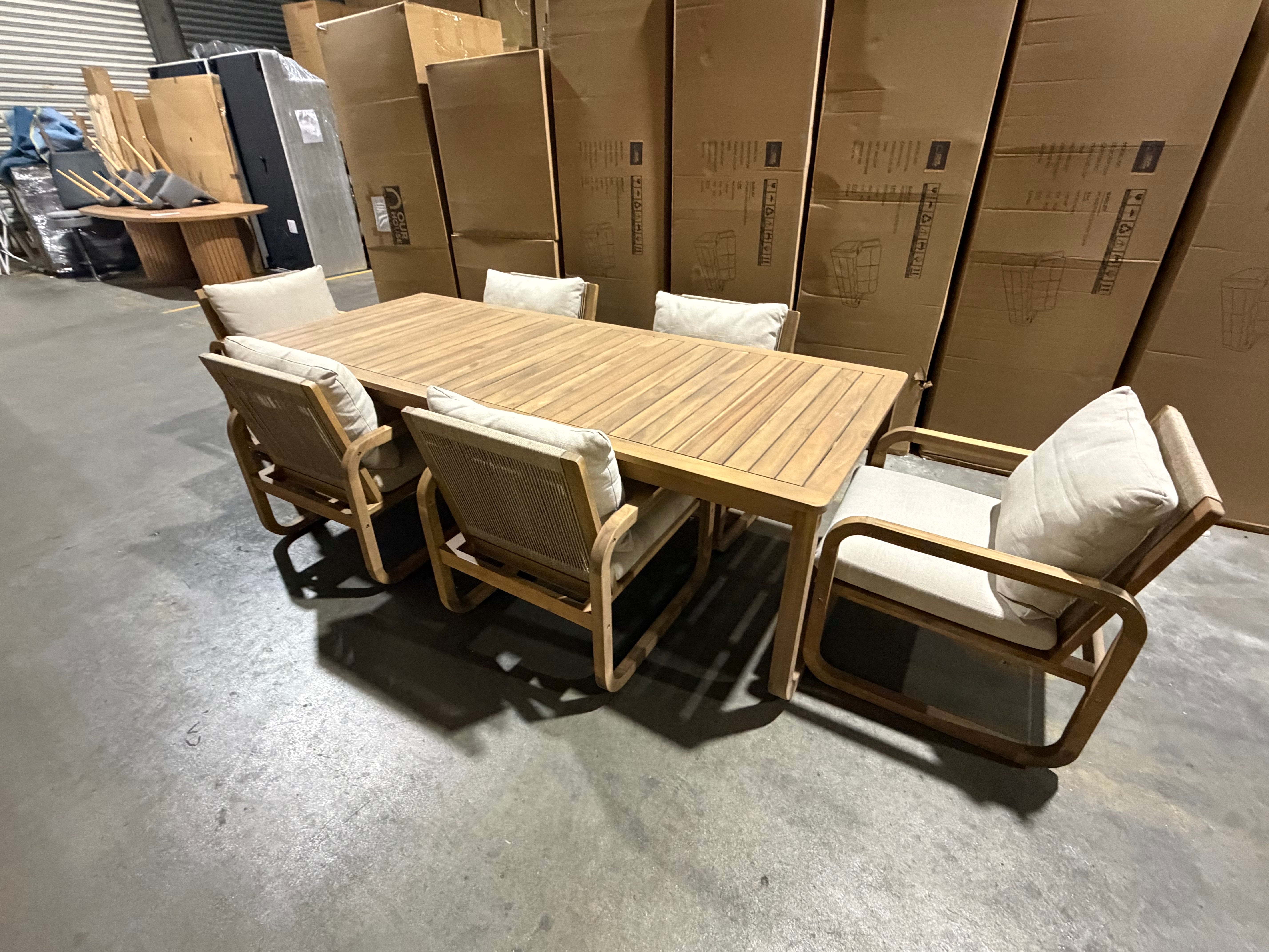 Lando 7pce outdoor setting 1800 Table & 6x Chairs In Grey Wash