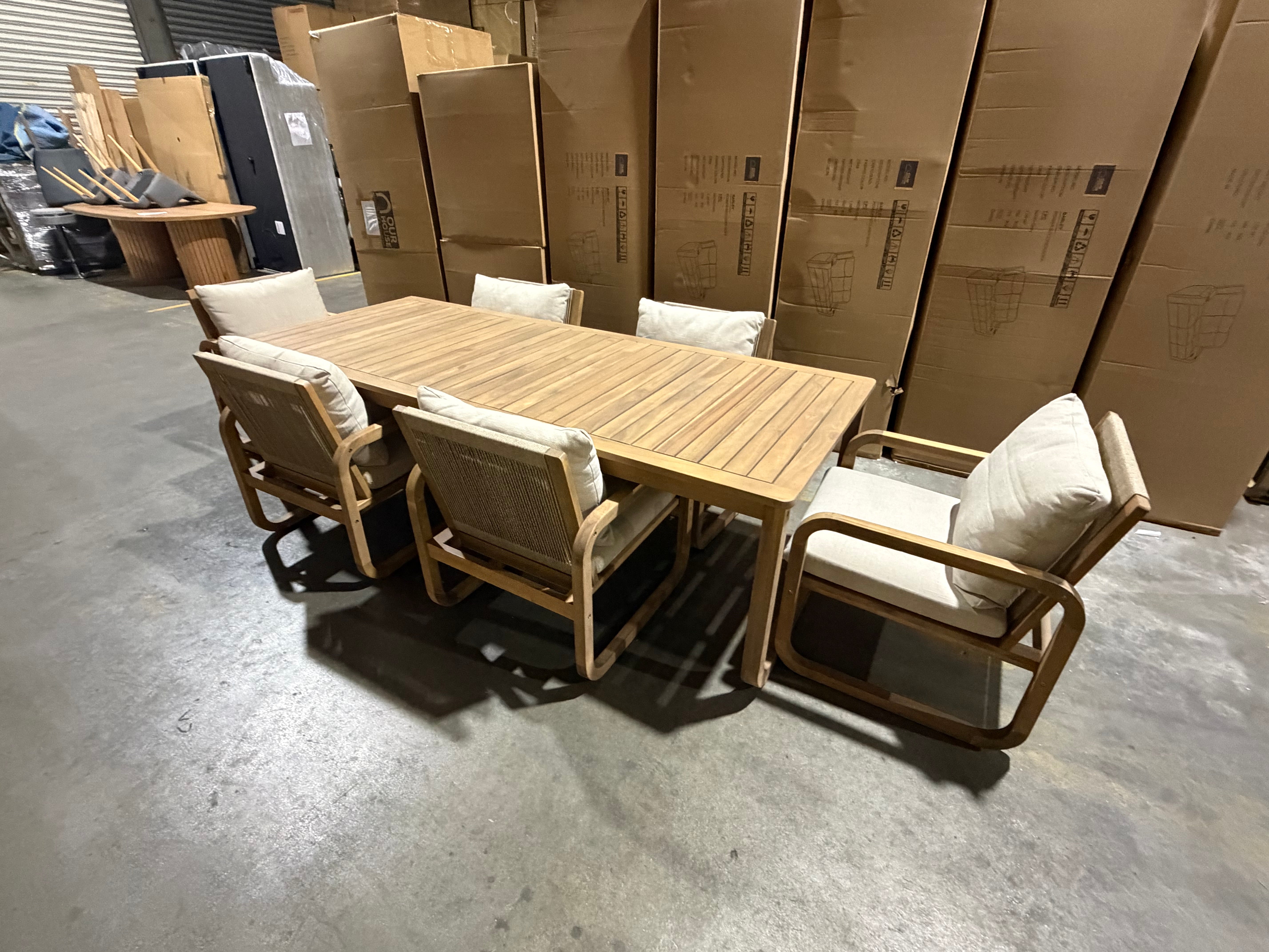 Lando 7pce outdoor setting 1800 Table & 6x Chairs In Grey Wash