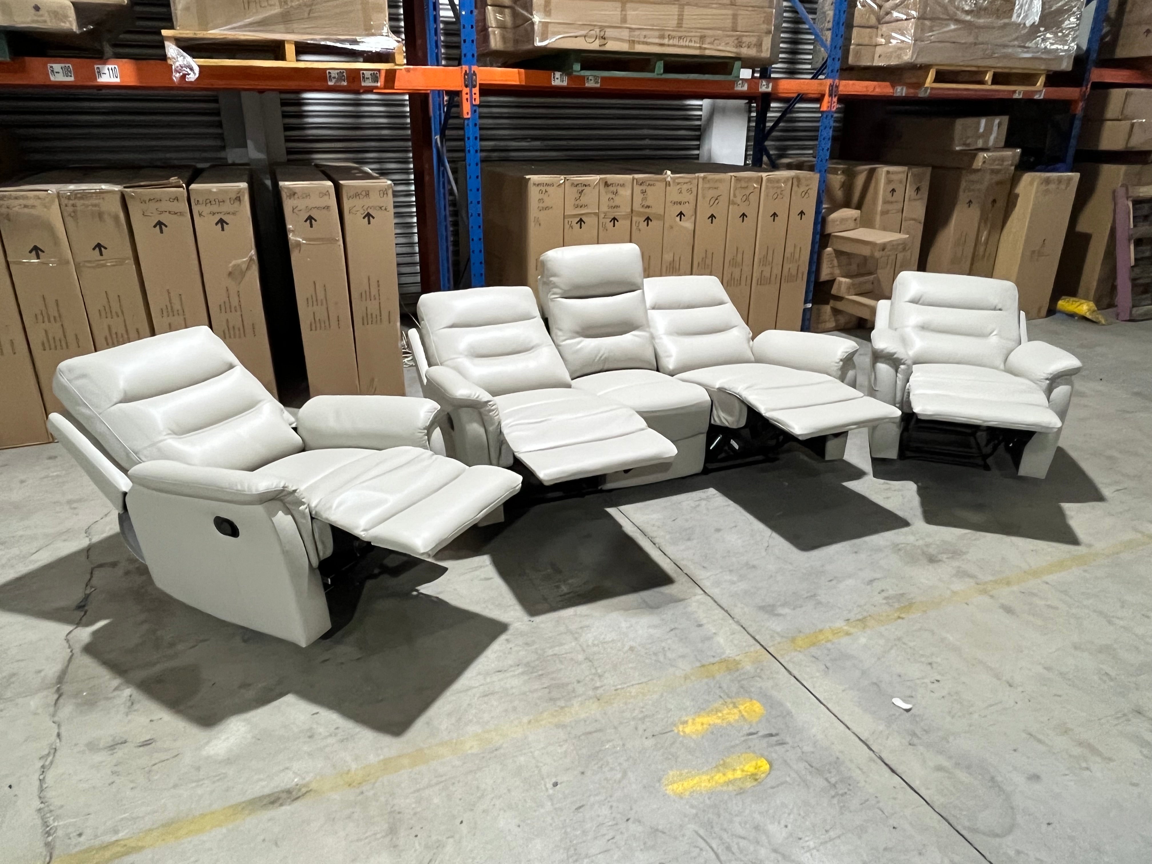 Barrett 3 Piece Leather Recliner Package In Grey