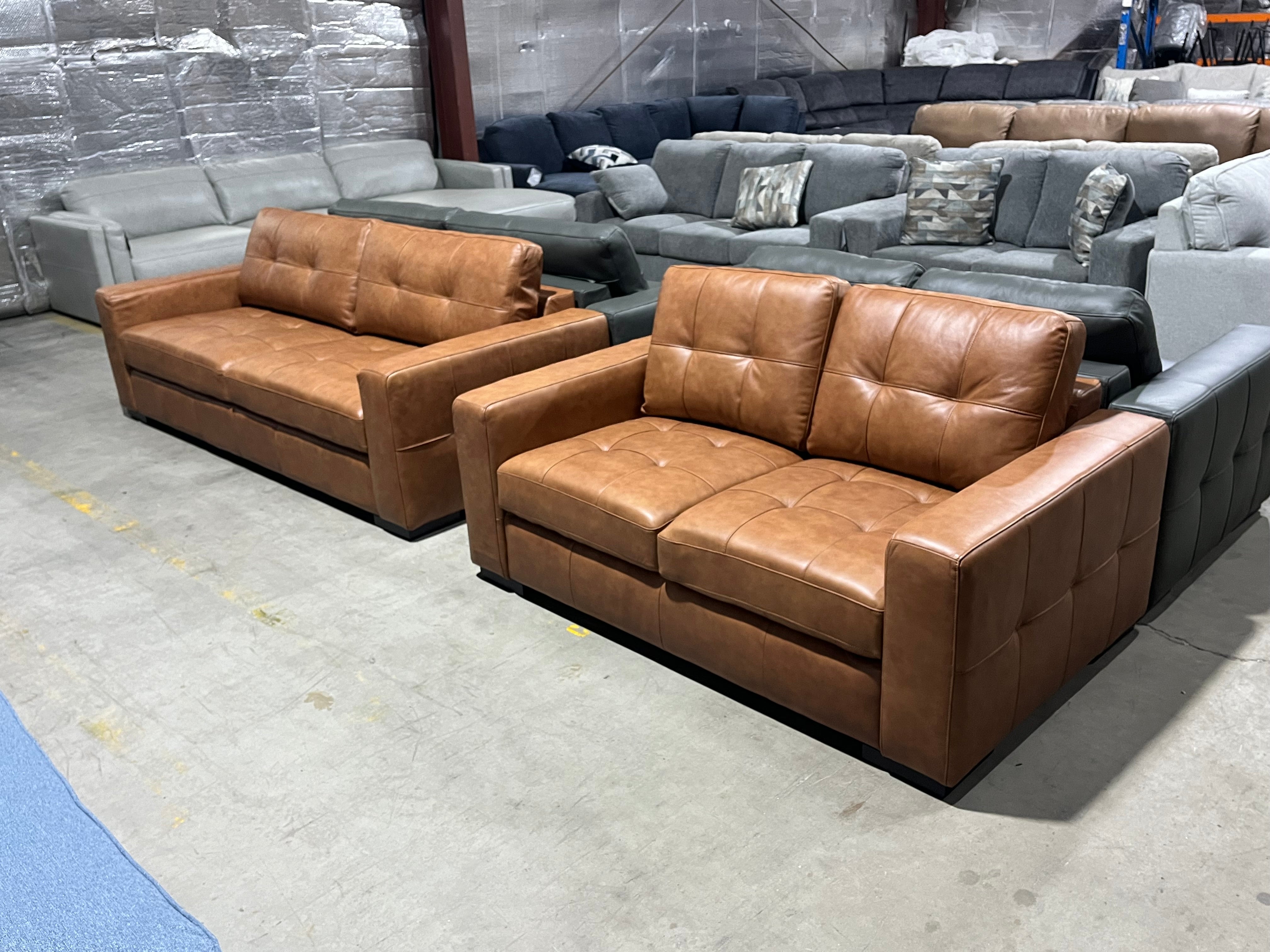 Abbie 3+2 Leather Soa Pair In Tan