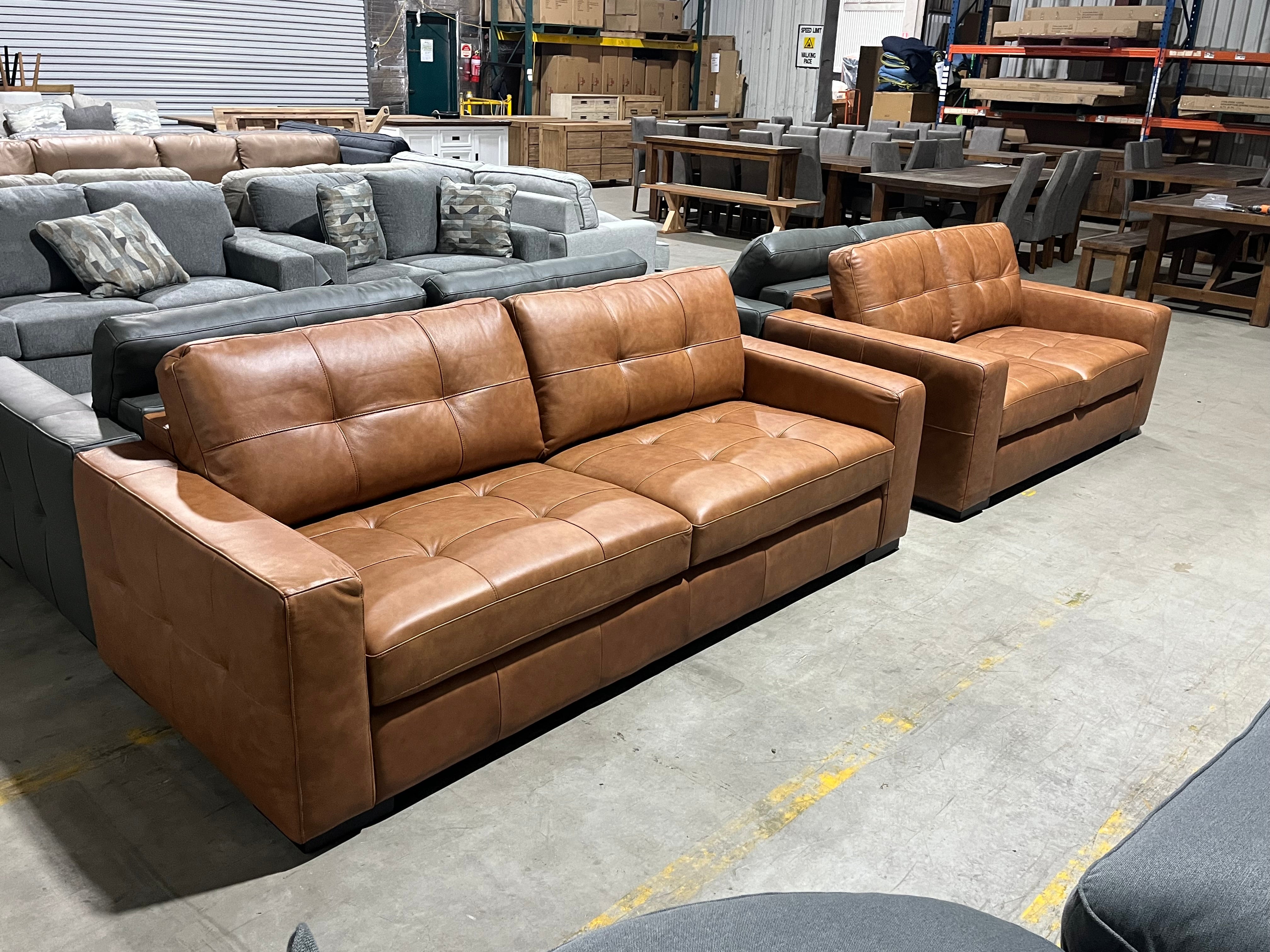 Abbie 3+2 Leather Soa Pair In Tan