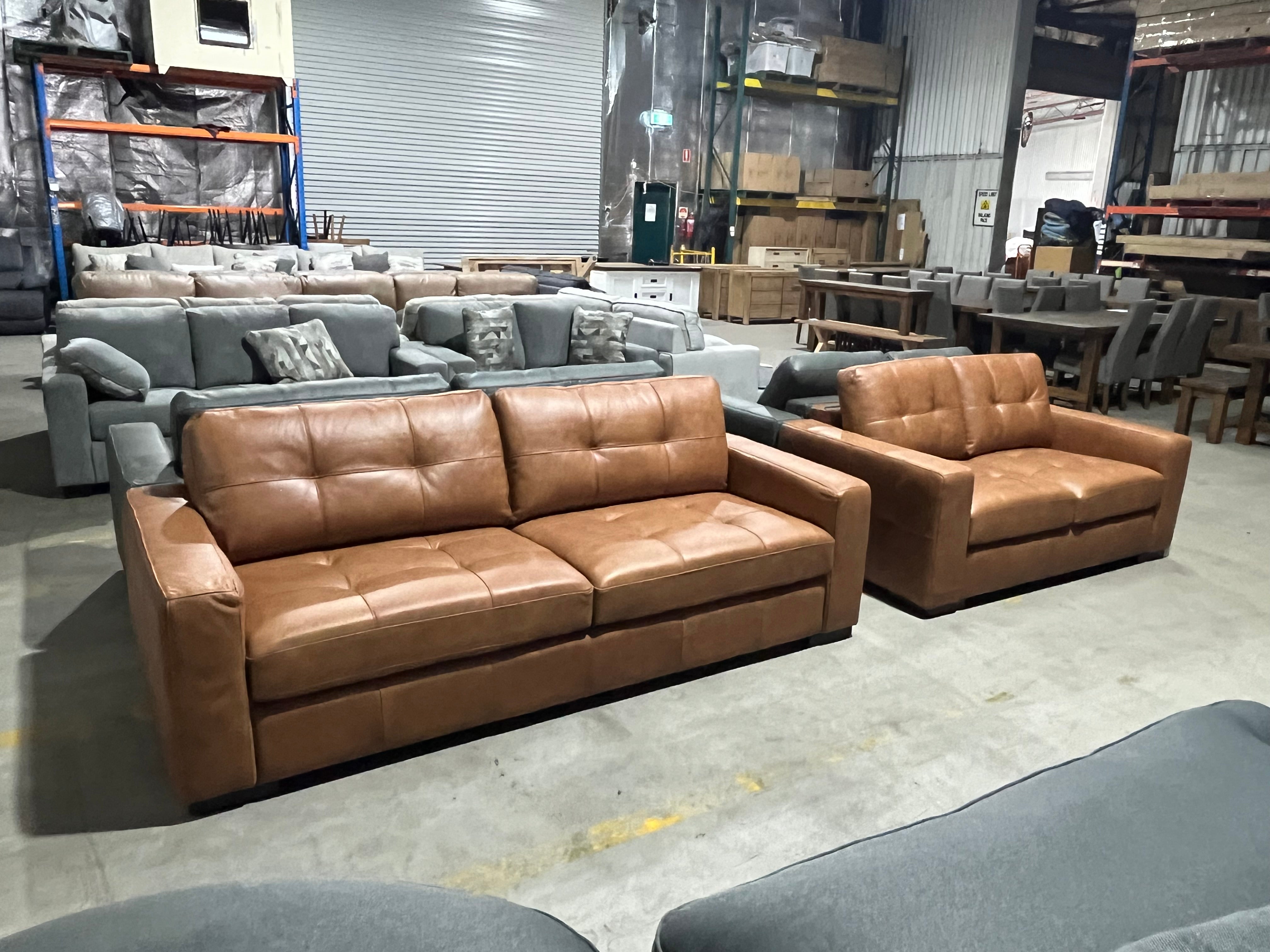 Abbie 3+2 Leather Soa Pair In Tan