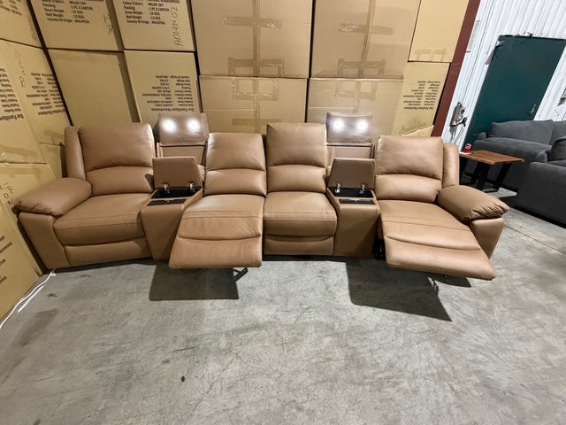 Bradford Home Theatre lounge 4 electric recliners in Tan