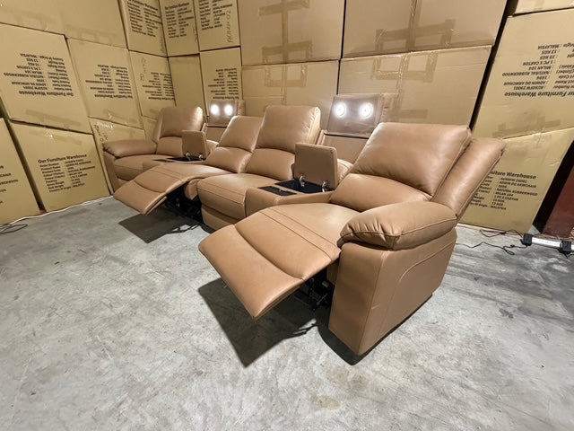 Bradford Home Theatre lounge 4 electric recliners in Tan
